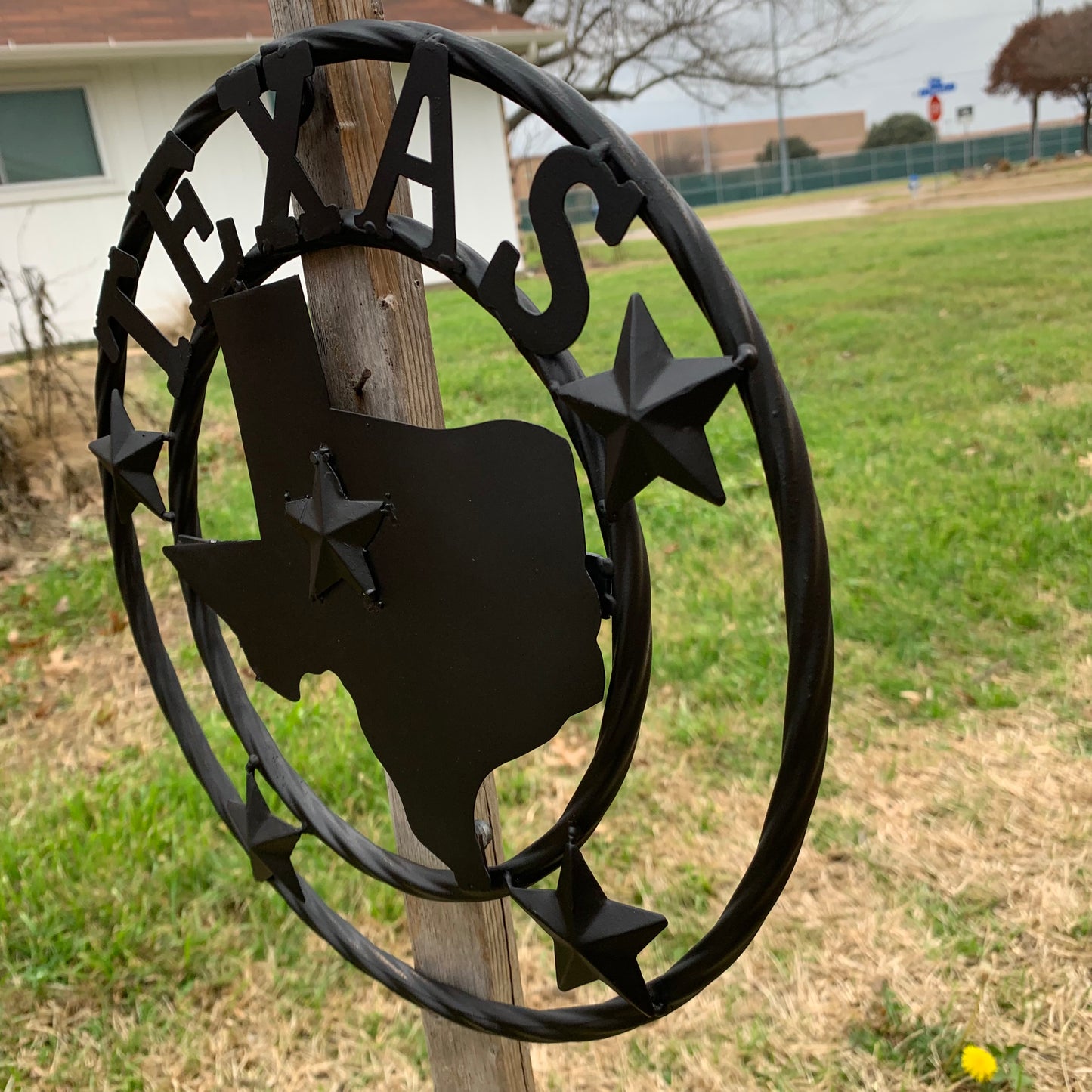 12" STATE OF TEXAS MAP RUSTIC BLACK TWISTED RING METAL SIGN WESTERN HOME DECOR HANDMADE NEW