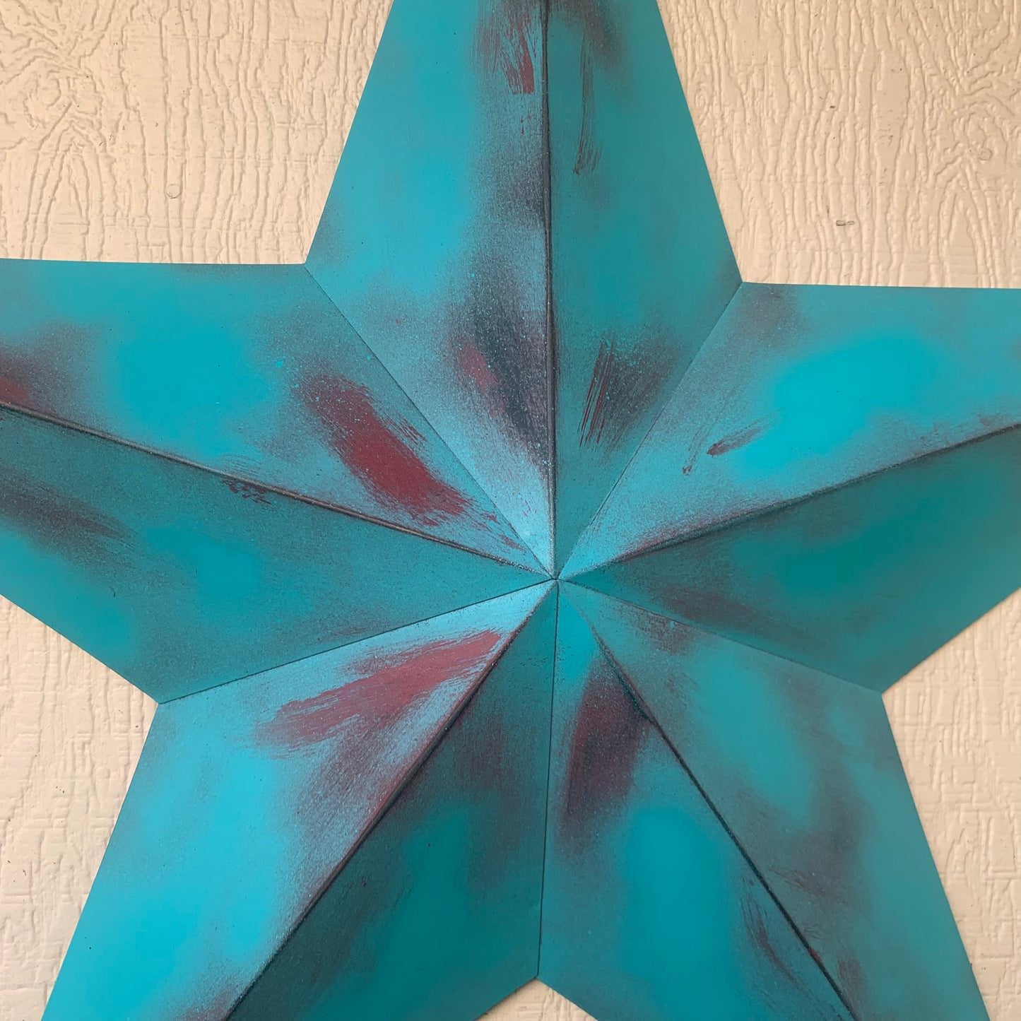 #EH10540 TURQUOISE DISTRESSED TWO TONE BARN STAR METAL ART WESTERN HOME DECOR HANDMADE NEW