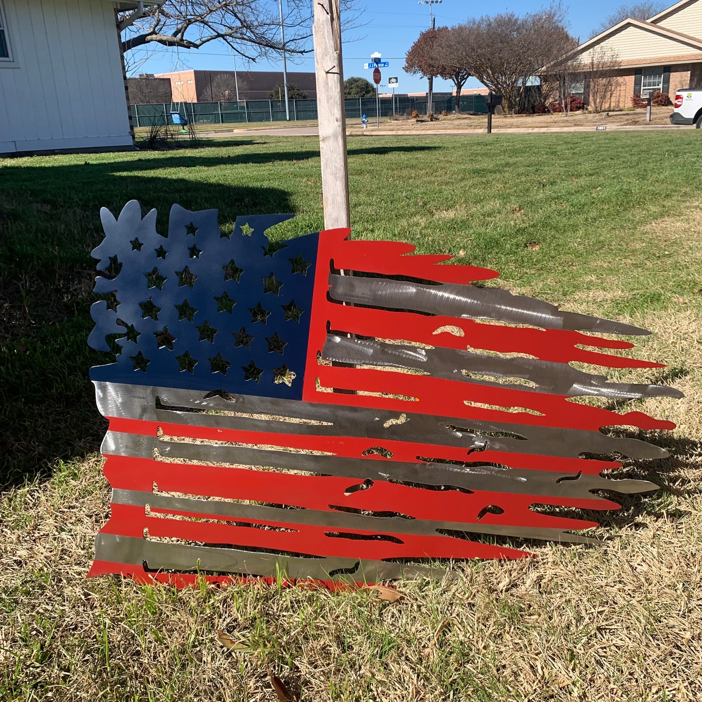 USA TATTERED AMERICAN FLAG METAL WALL ART WESTERN HOME DECOR HANDMADE NEW