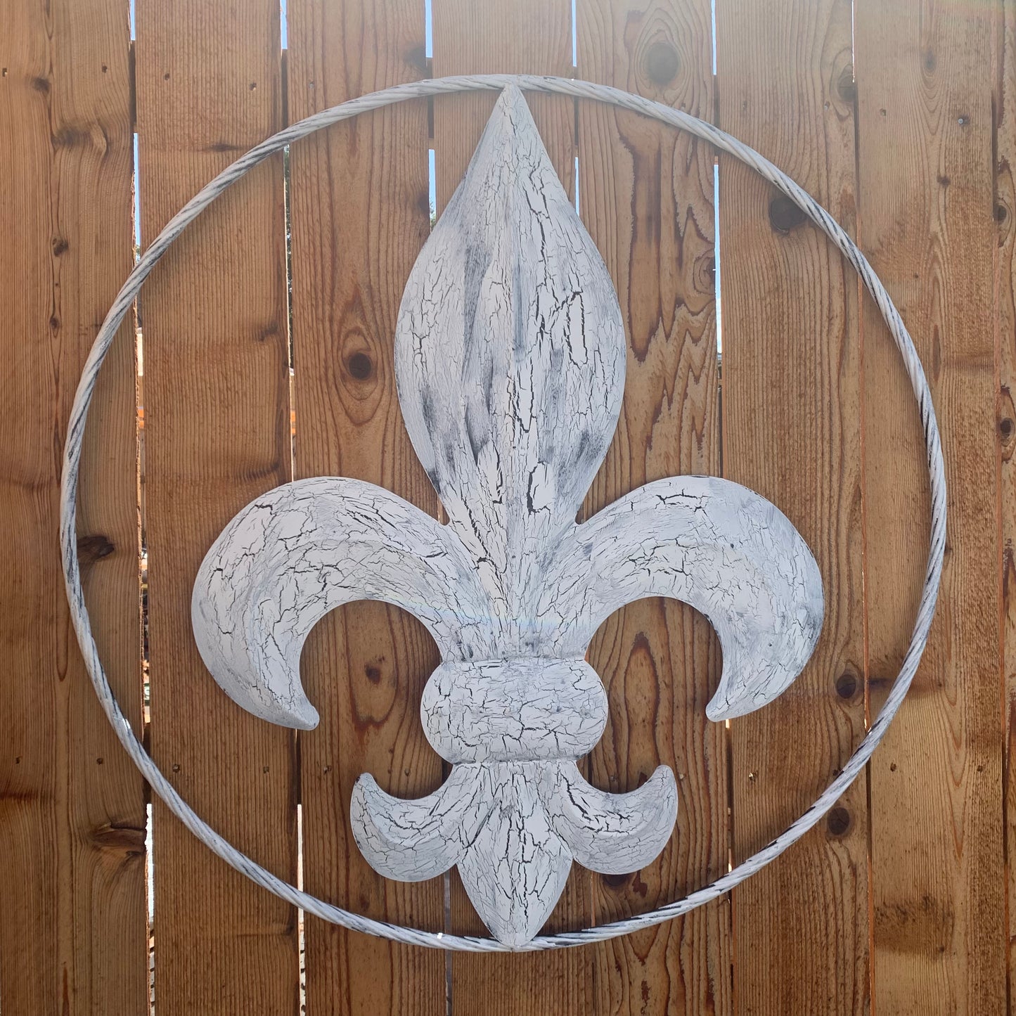 24",36" FLEUR DE LIS METAL CRACKLE WHITE WESTERN HOME DECOR HANDMADE WALL ART NEW #EH10149