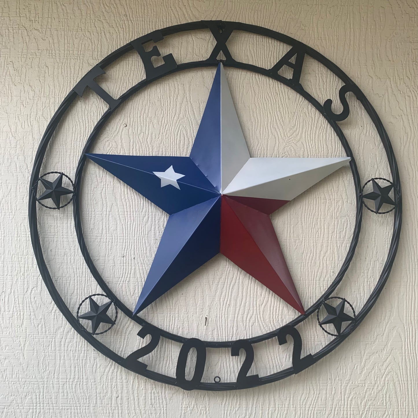 TEXAS 2022 STYLE CUSTOM NAME BARN STAR METAL LONESTAR 3d TWISTED BLACK ROPE RING WESTERN HOME DECOR   HANDMADE 24",32",36"