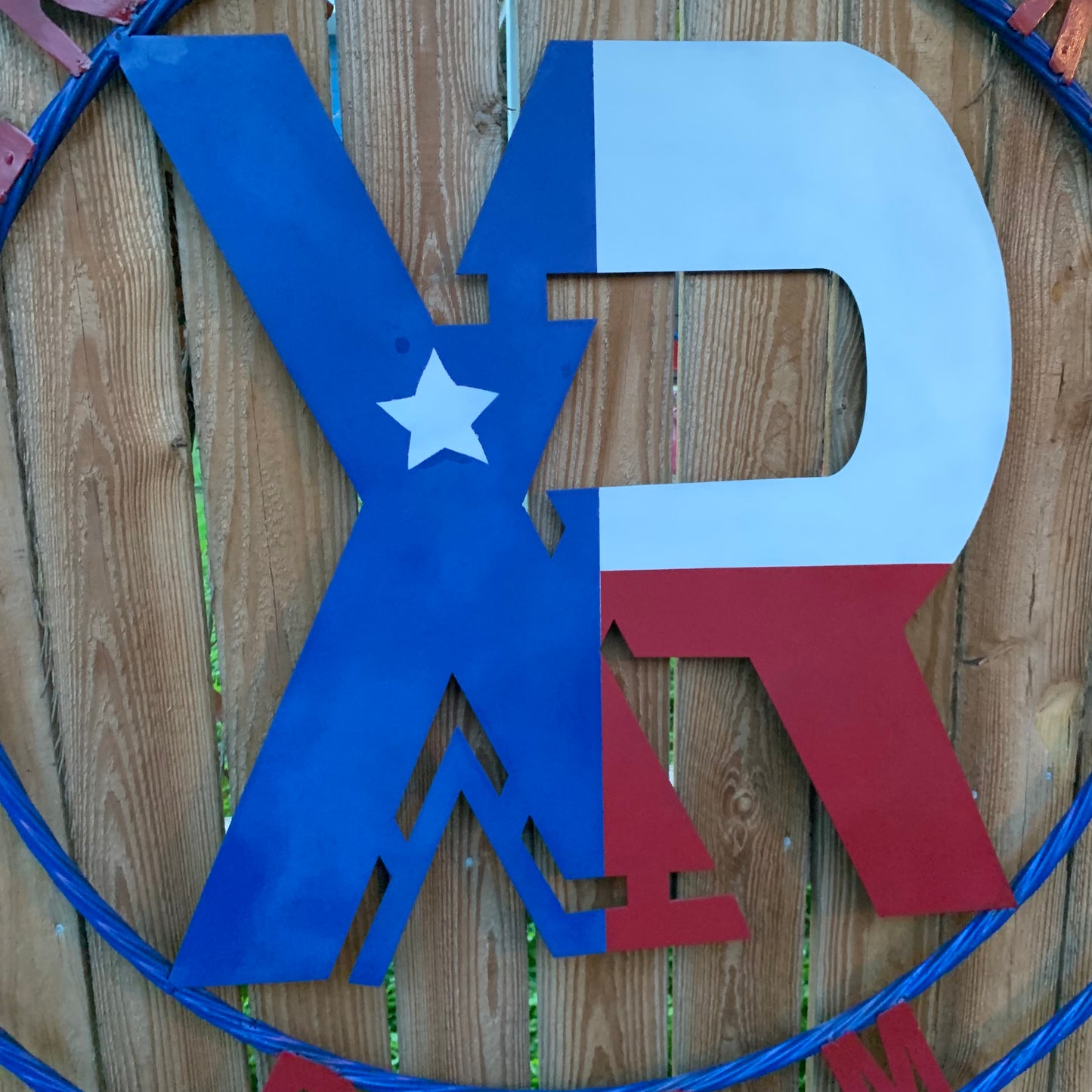 #EH11299 CUSTOM NAME XR ROOFING STYLE SIGN RED,WHITE & BLUE TEXAS FLAG LOGO HANDMADE