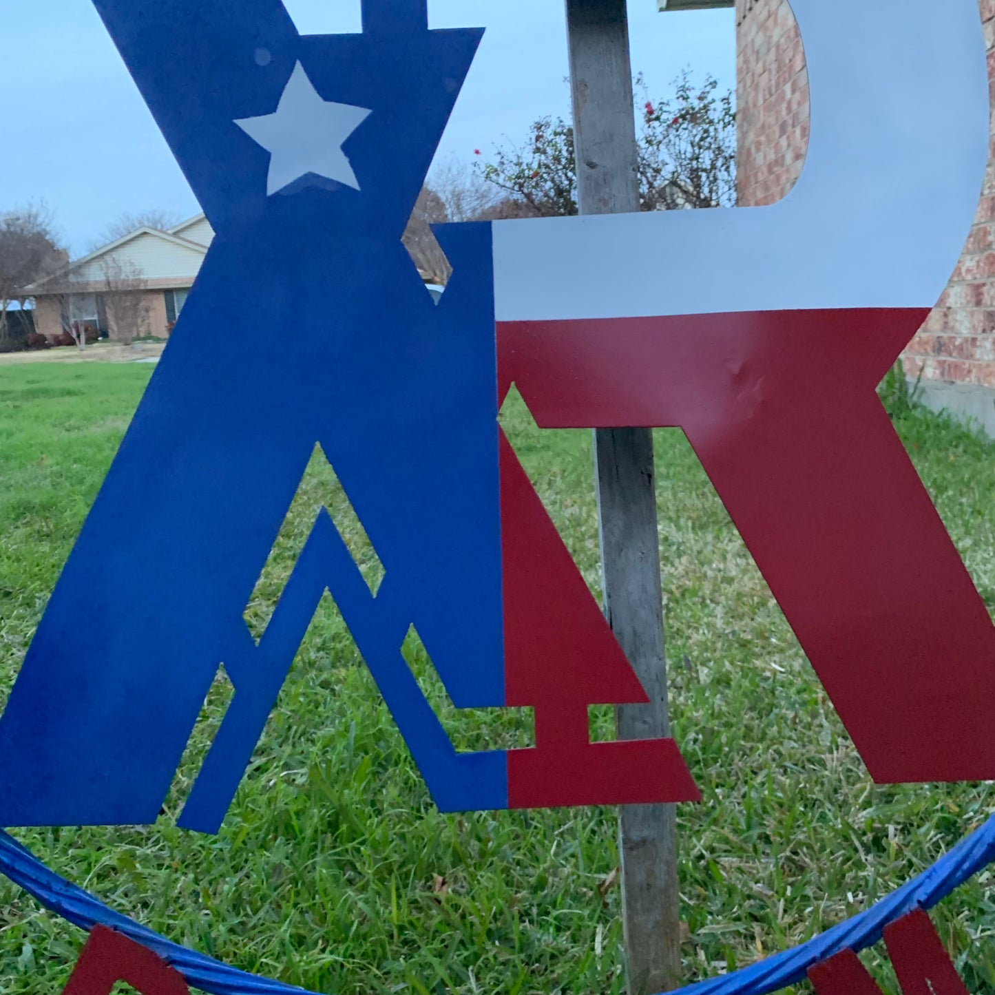#EH11299 CUSTOM NAME XR ROOFING STYLE SIGN RED,WHITE & BLUE TEXAS FLAG LOGO HANDMADE