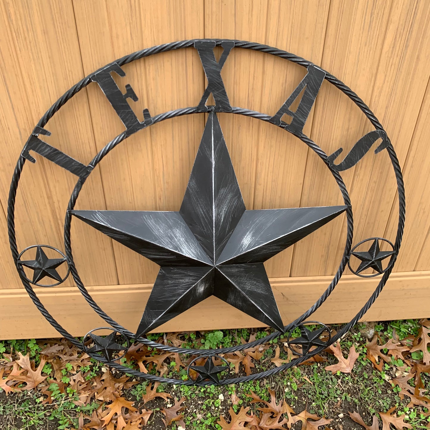 TEXAS BLACK DISTRESSED STAR TWO TONE TEXTURE BARN STAR METAL LONESTAR TWISTED ROPE RING WESTERN HOME DECOR HANDMADE NEW