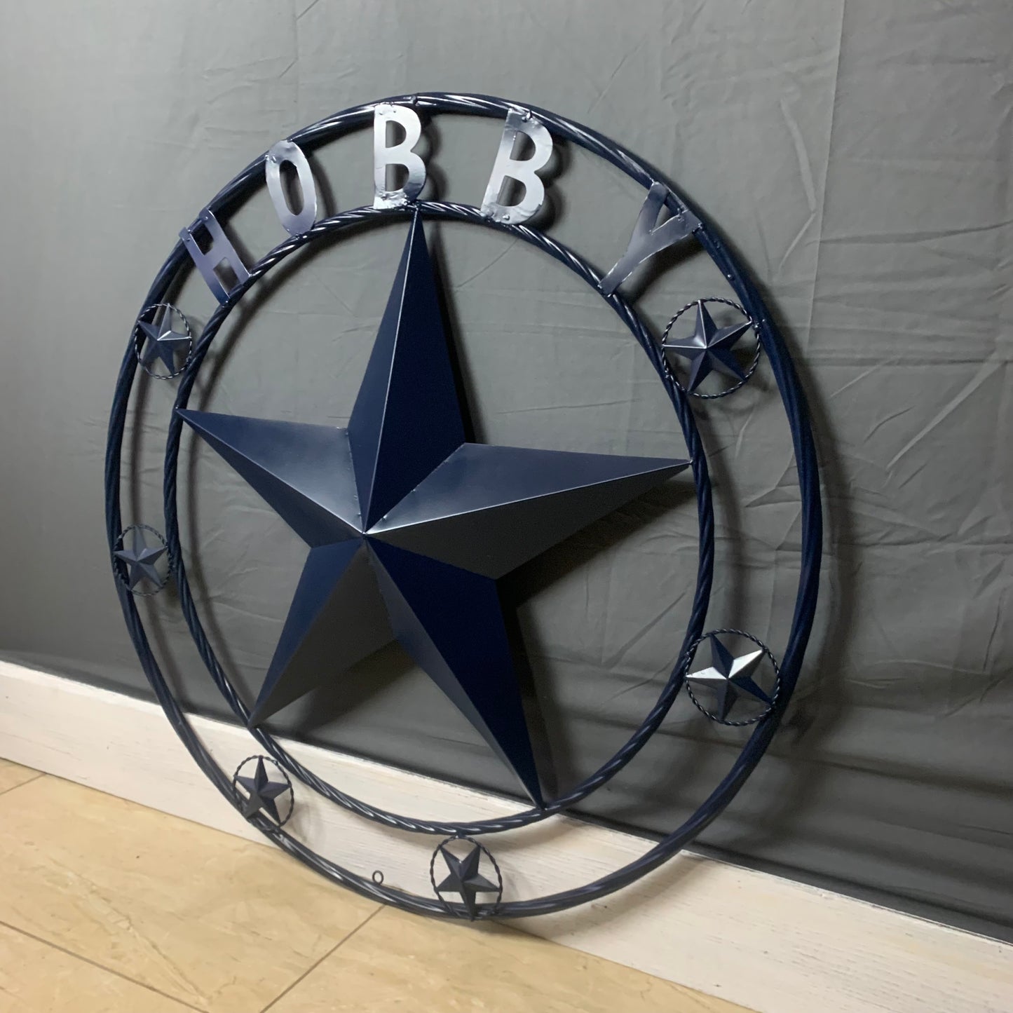 HOBBY STYLE CUSTOM NAME STAR BARN METAL STAR 3d TWISTED ROPE RING WESTERN HOME DECOR RUSTIC NAVY BLUE HANDMADE 24",32",36",50"
