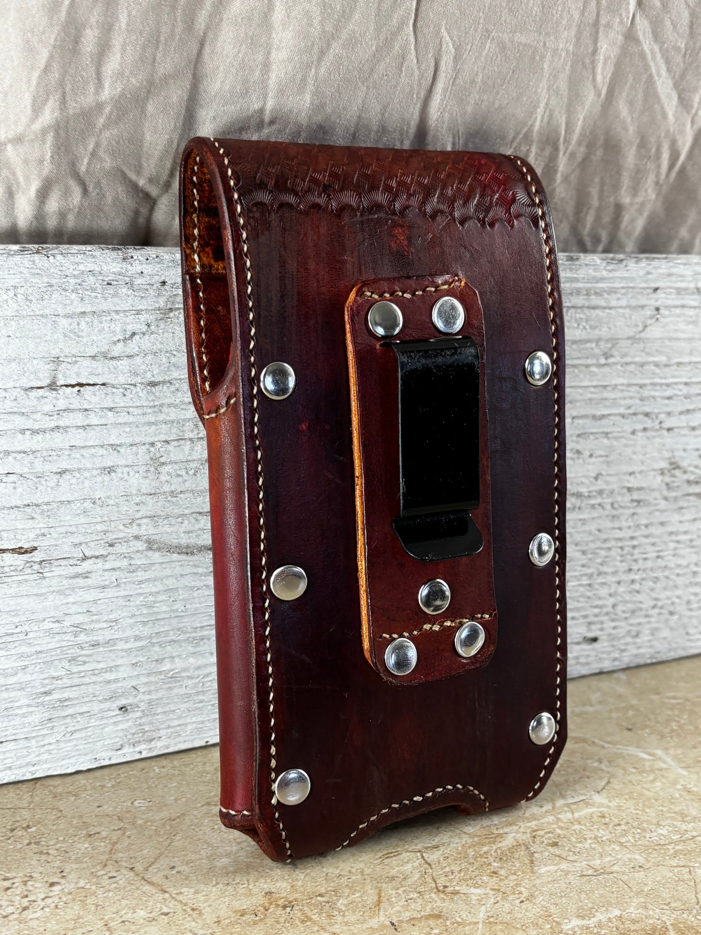 7" LONE STAR LEATHER HOLSTER BROWN STAR POUCH EXTRA LARGE  BELT LOOP CLIP CELL PHONE CASE UNIVERSAL HANDMADE #EH13808