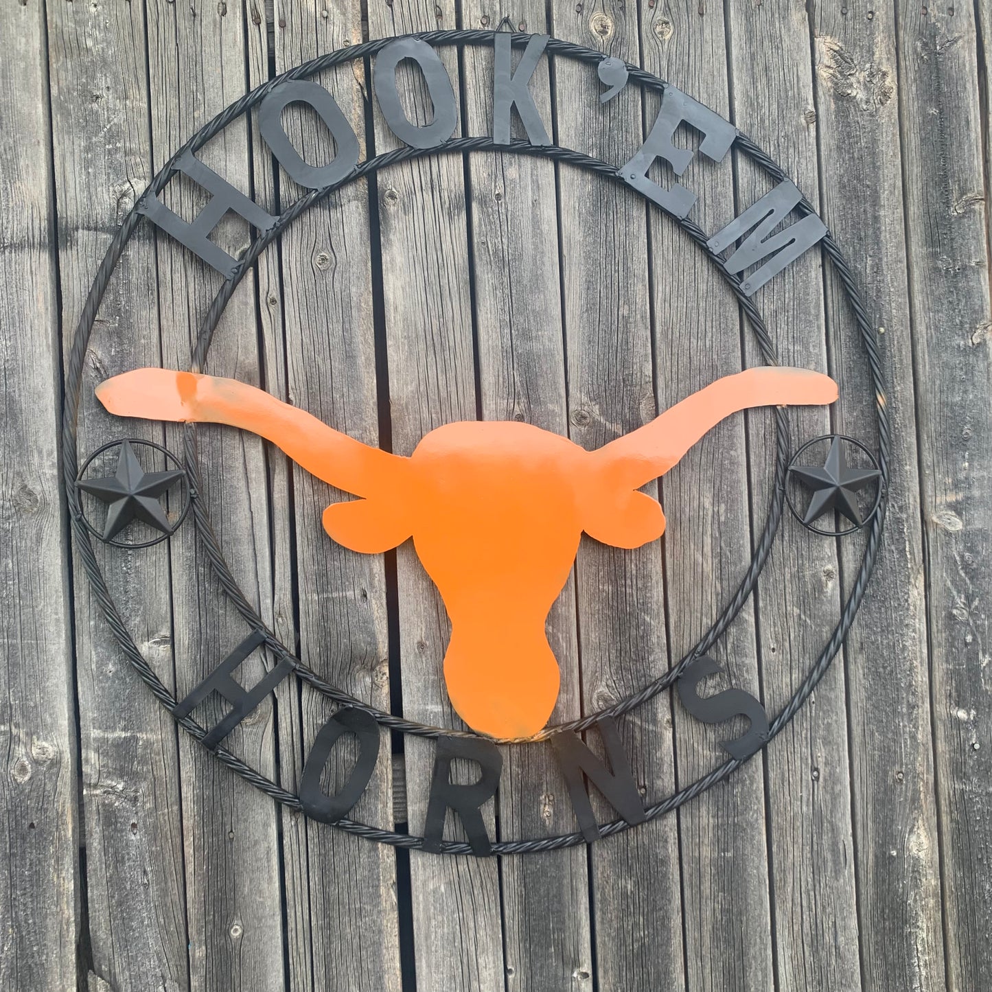HOOKEM HORNS WITH LONE STAR TEXAS LONGHORNS HOOK EM METAL CUSTOM VINTAGE CRAFT WALL ART TEAM SIGN HANDMADE