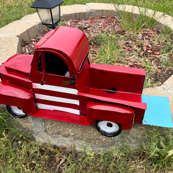 USA FLAG TRUCK 24" PICKUP PATRIOTIC TRUCK RED WHITE TAIL DOWN METAL GARDEN ART FIGURINE WESTERN HOME DECOR HANDMADE #EH12855