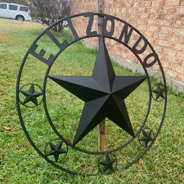 ELIZONDO STYLE CUSTOM NAME STAR BARN METAL STAR 3d TWISTED ROPE RING WESTERN HOME DECOR RUSTIC BLACK HANDMADE 24",32",36",50"