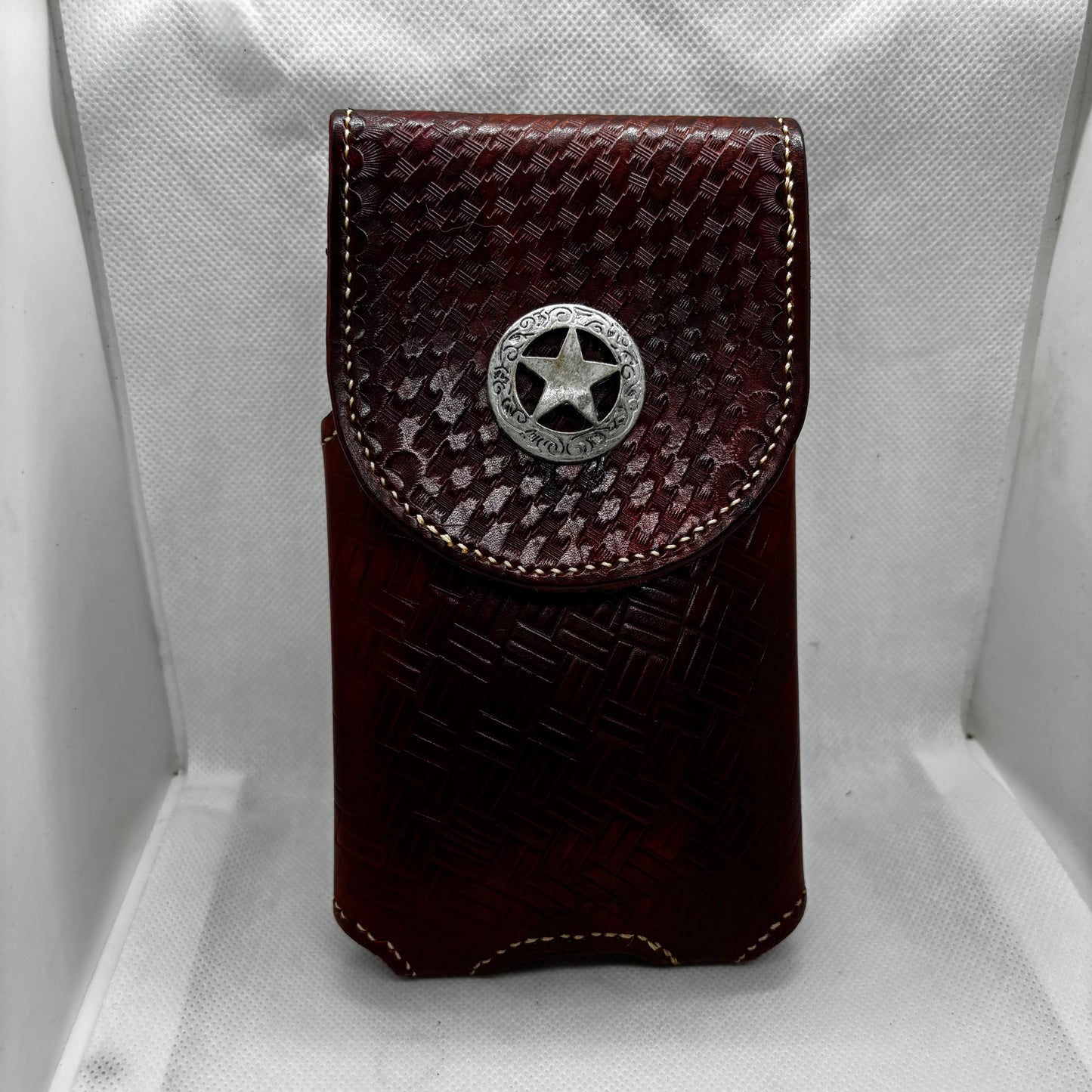 7" LONE STAR LEATHER HOLSTER BROWN STAR POUCH EXTRA LARGE  BELT LOOP CLIP CELL PHONE CASE UNIVERSAL HANDMADE #EH13808