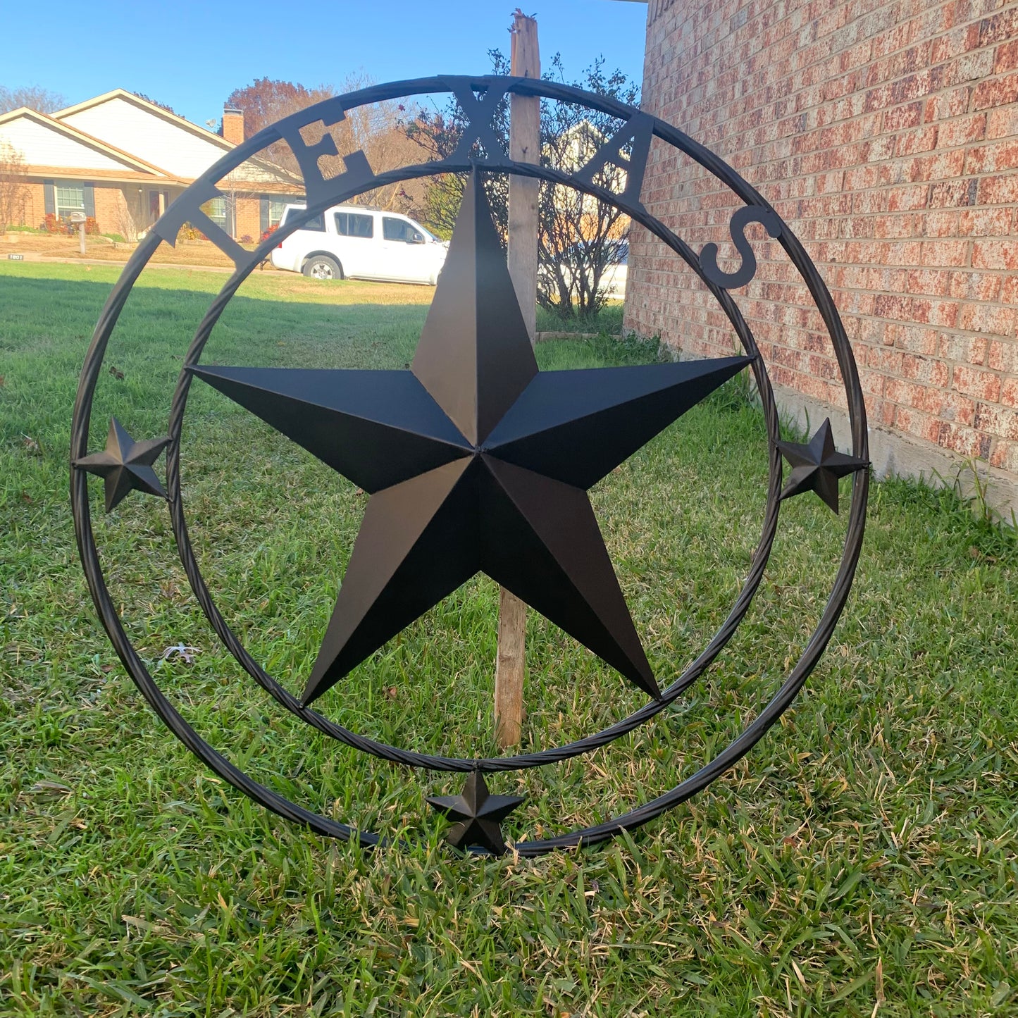 TEXAS LONESTAR WITH 3 SMALL STARS BARN STAR METAL RUSTIC BLACK TWISTED ROPE RING WESTERN HOME DECOR HANDMADE NEW