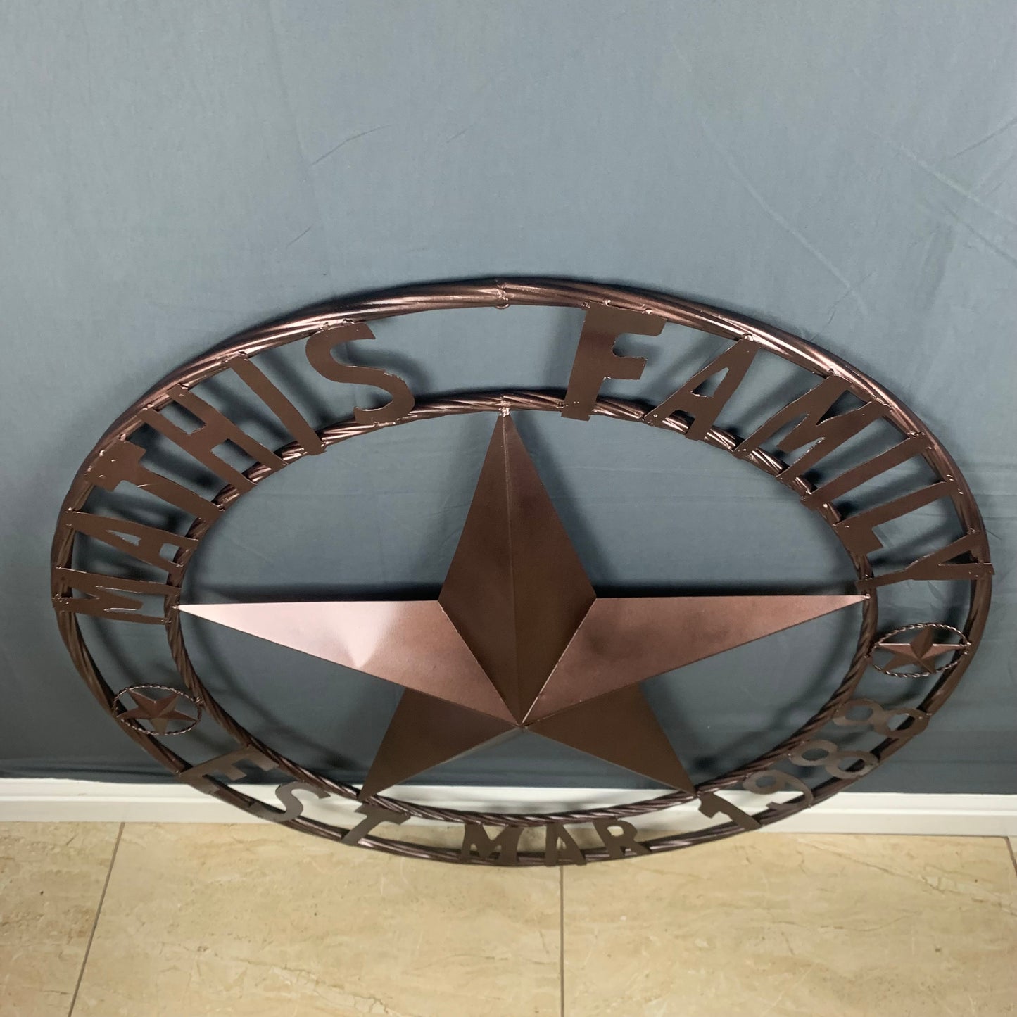 MATHIS STYLE CUSTOM NAME STAR BARN STAR 3d METAL LONESTAR TWISTED ROPE RING WESTERN HOME DECOR RUSTIC BRONZE COPPER HANDMADE 24",32",36",50"