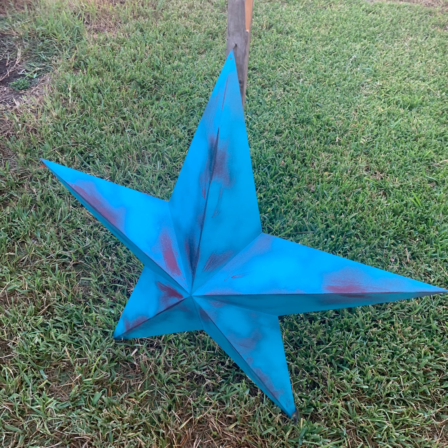 #EH10540 TURQUOISE DISTRESSED TWO TONE BARN STAR METAL ART WESTERN HOME DECOR HANDMADE NEW