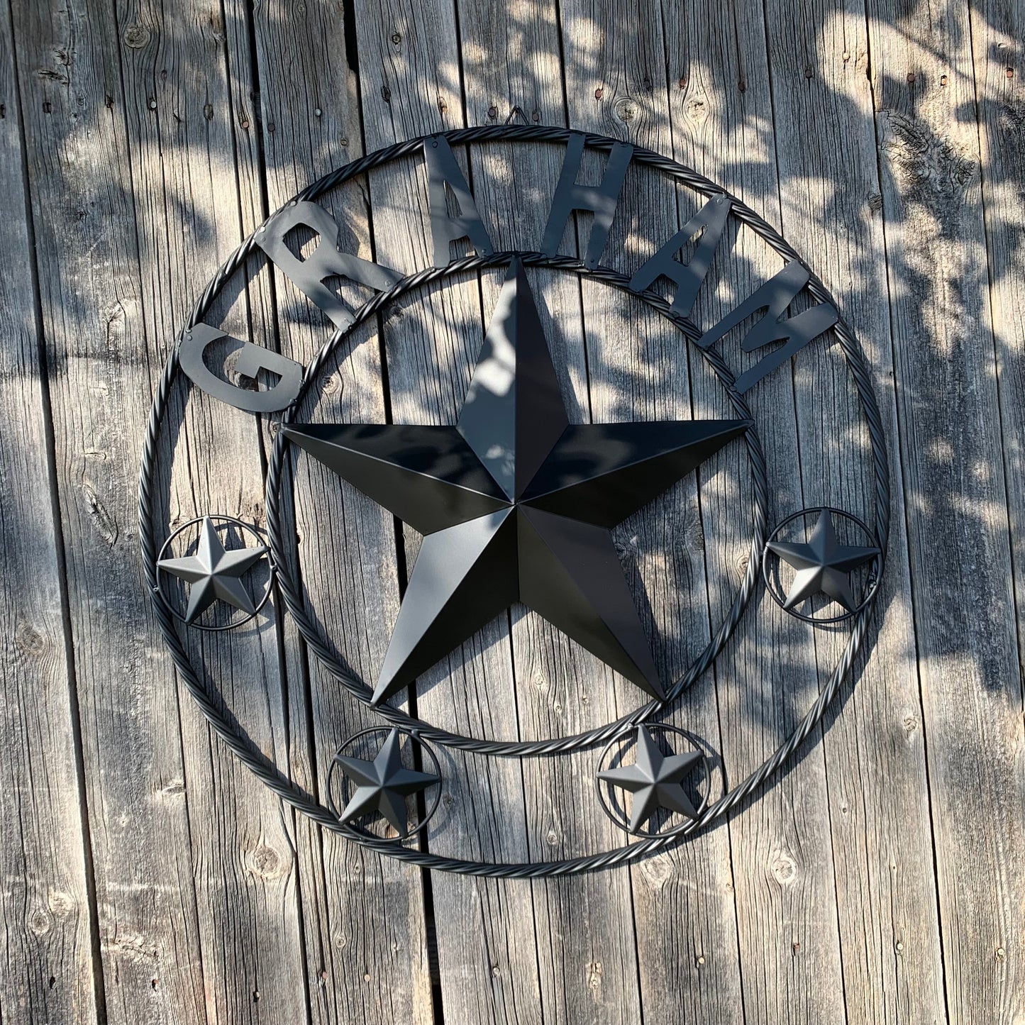GRAHAM STYLE YOUR CUSTOM NAME STAR BARN STAR METAL LONE STAR WESTERN HOME DECOR RUSTIC BLACK HANDMADE 24",32",36",50"