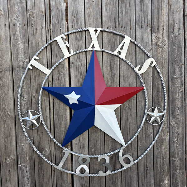 1836 TEXAS 1836 FLAG STAR RED WHITE BLUE TWISTED SILVER RING WESTERN HOME DECOR HANDMADE NEW
