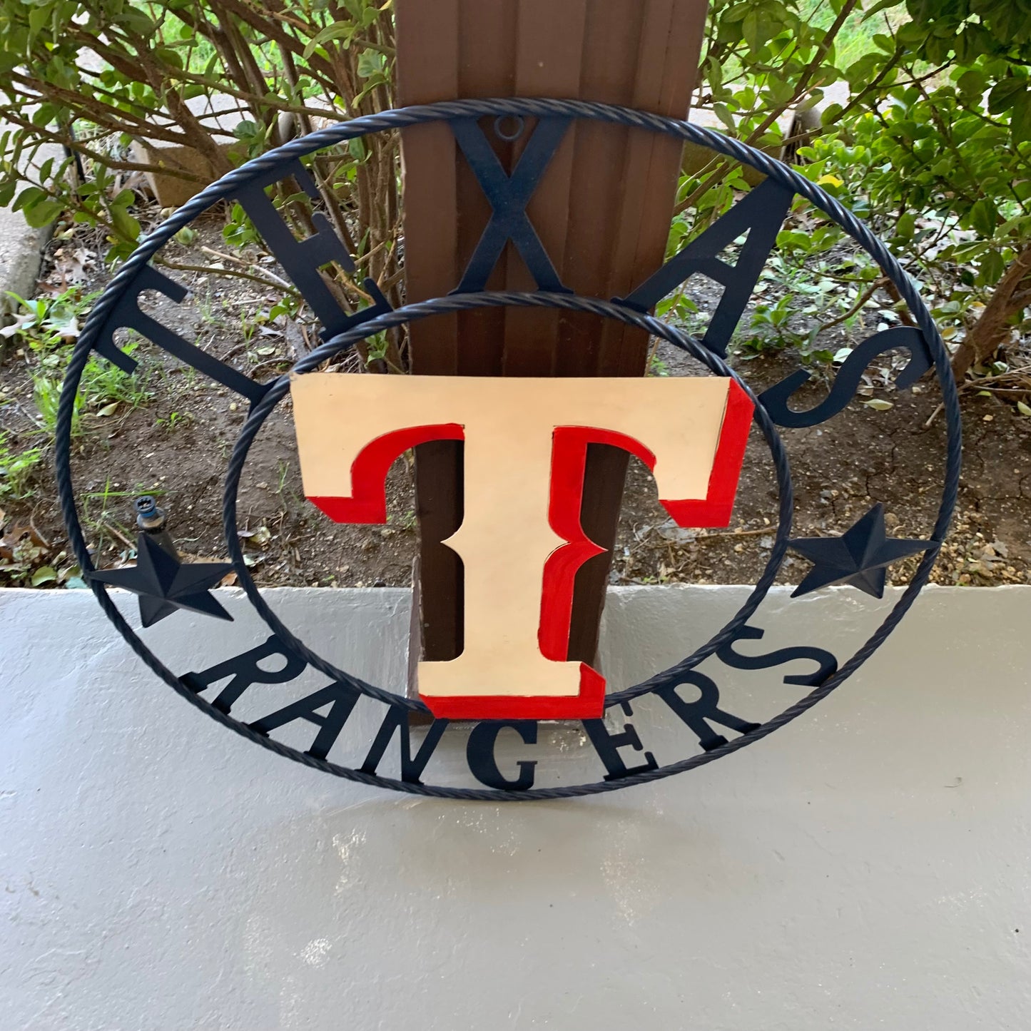 12", 18", 24", 32" TEXAS RANGERS BARN CUSTOM METAL VINTAGE CRAFT SIGN TEAM  WHITE & RED & NAVY BLUE RING & STAR HANDMADE