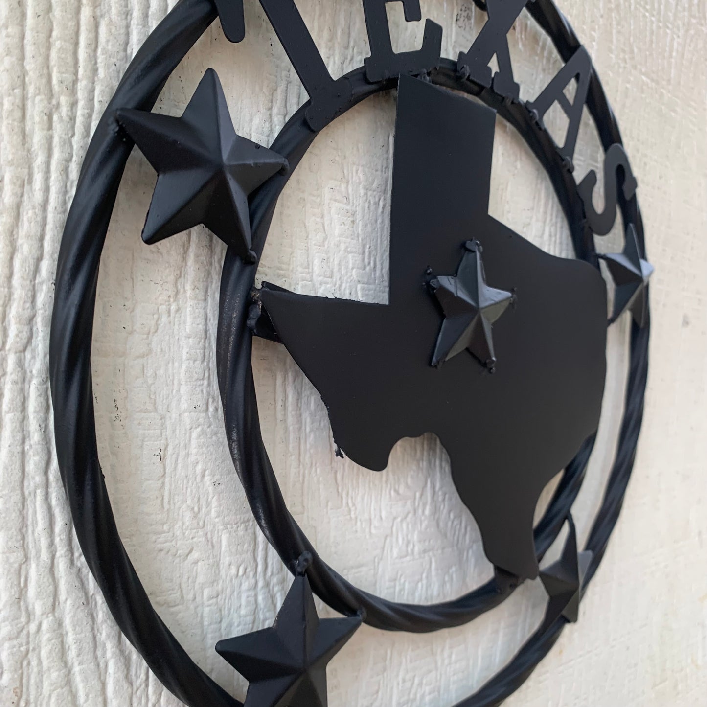 12" STATE OF TEXAS MAP RUSTIC BLACK TWISTED RING METAL SIGN WESTERN HOME DECOR HANDMADE NEW