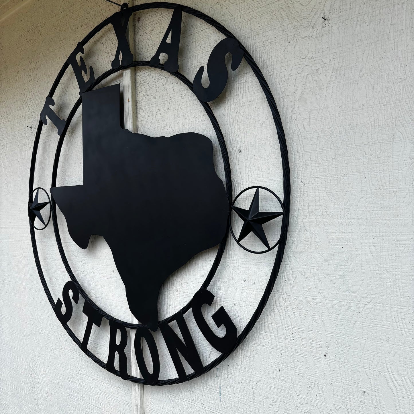 TEXAS STRONG BLACK METAL SIGN WESTERN HOME DECOR HANDMADE