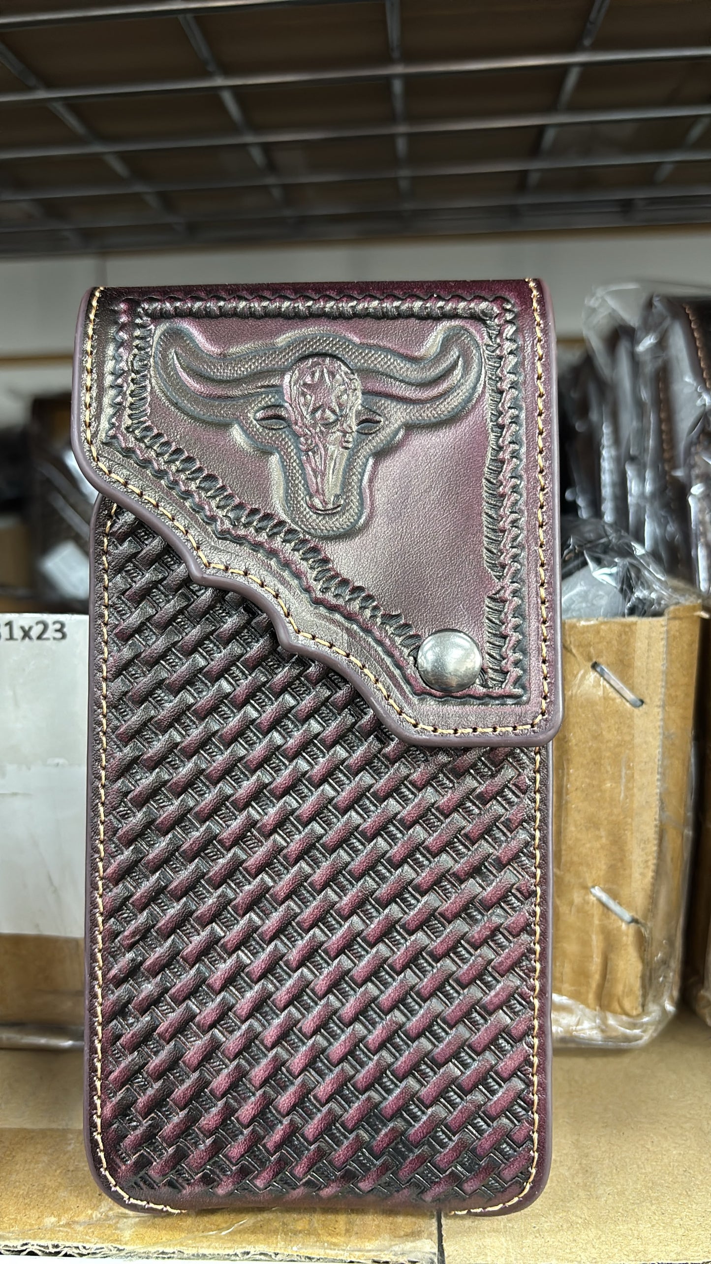 7" LONGHORNS PHONE HOLSTER LEATHER LARGE BELT LOOP CASE UNIVERSAL HANDMADE