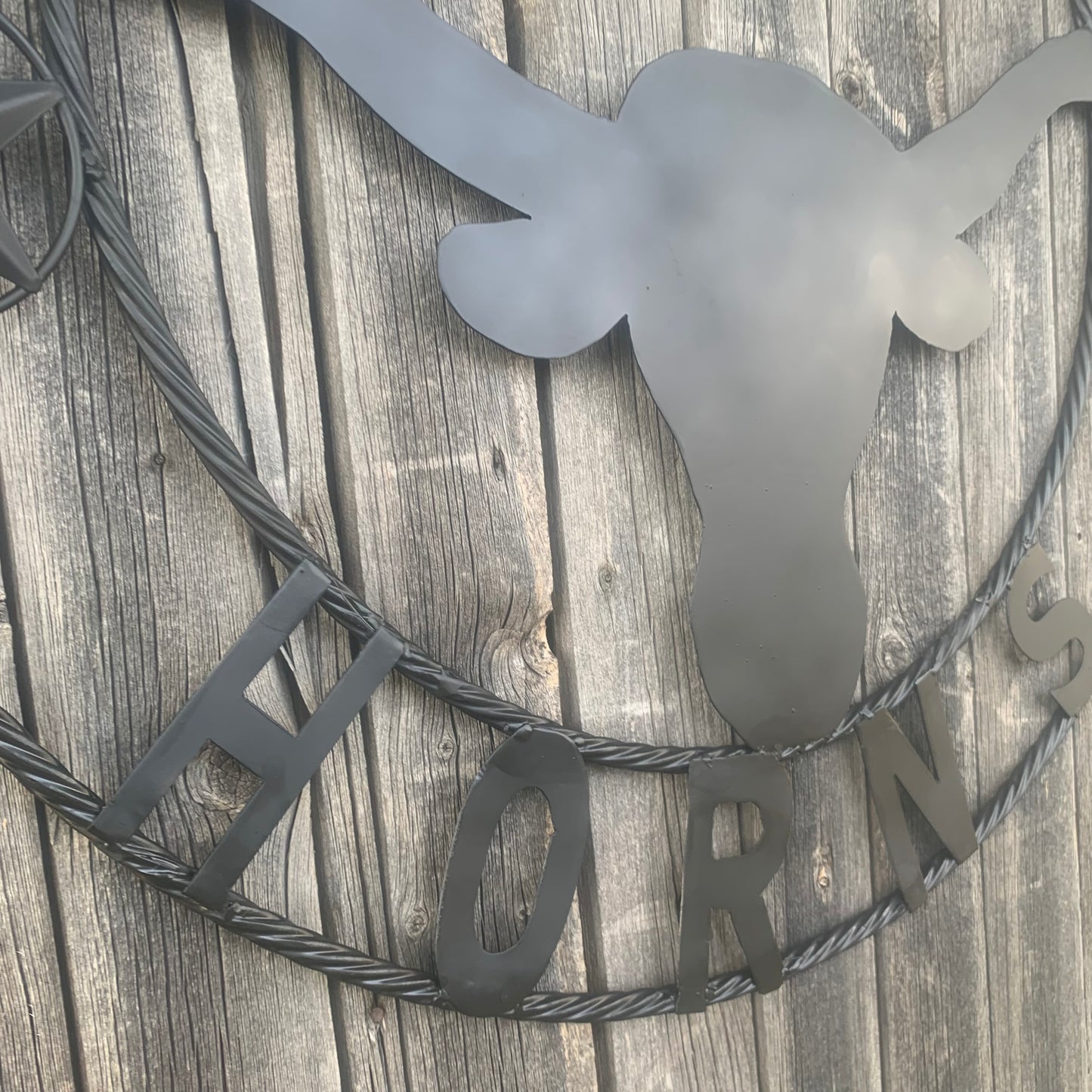 HOOKEM HORNS WITH LONE STAR TEXAS LONGHORNS HOOK EM BLACK METAL CUSTOM VINTAGE CRAFT WALL ART TEAM SIGN HANDMADE