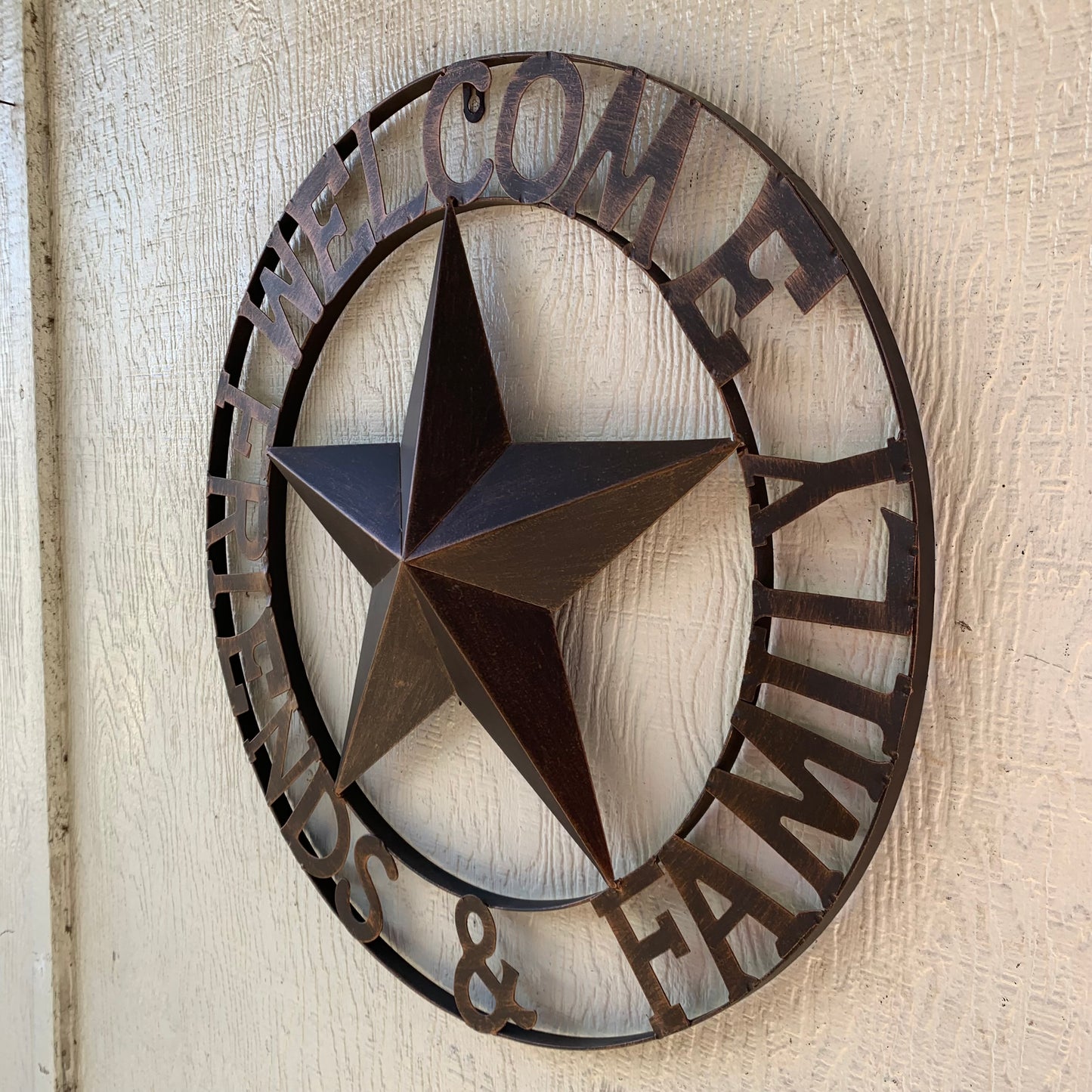 WELCOME FRIENDS FAMILY BARN METAL STAR WALL ART BRONZE WESTERN HOME DECOR HANDMADE NEW #EH13339