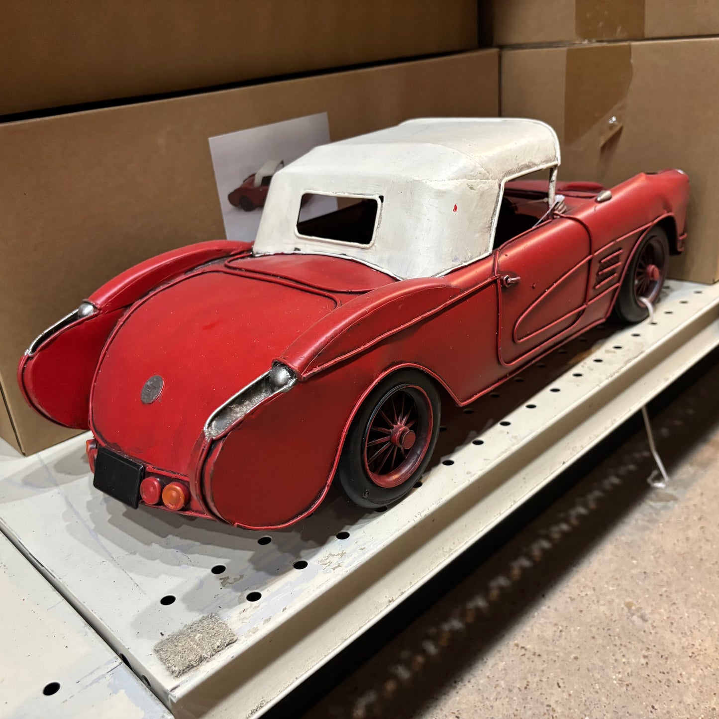 RA0236 RED CLASSIC CAR COVERTIBLE L 18" METAL CAR ART WESTERN HOME DECOR HANDMADE