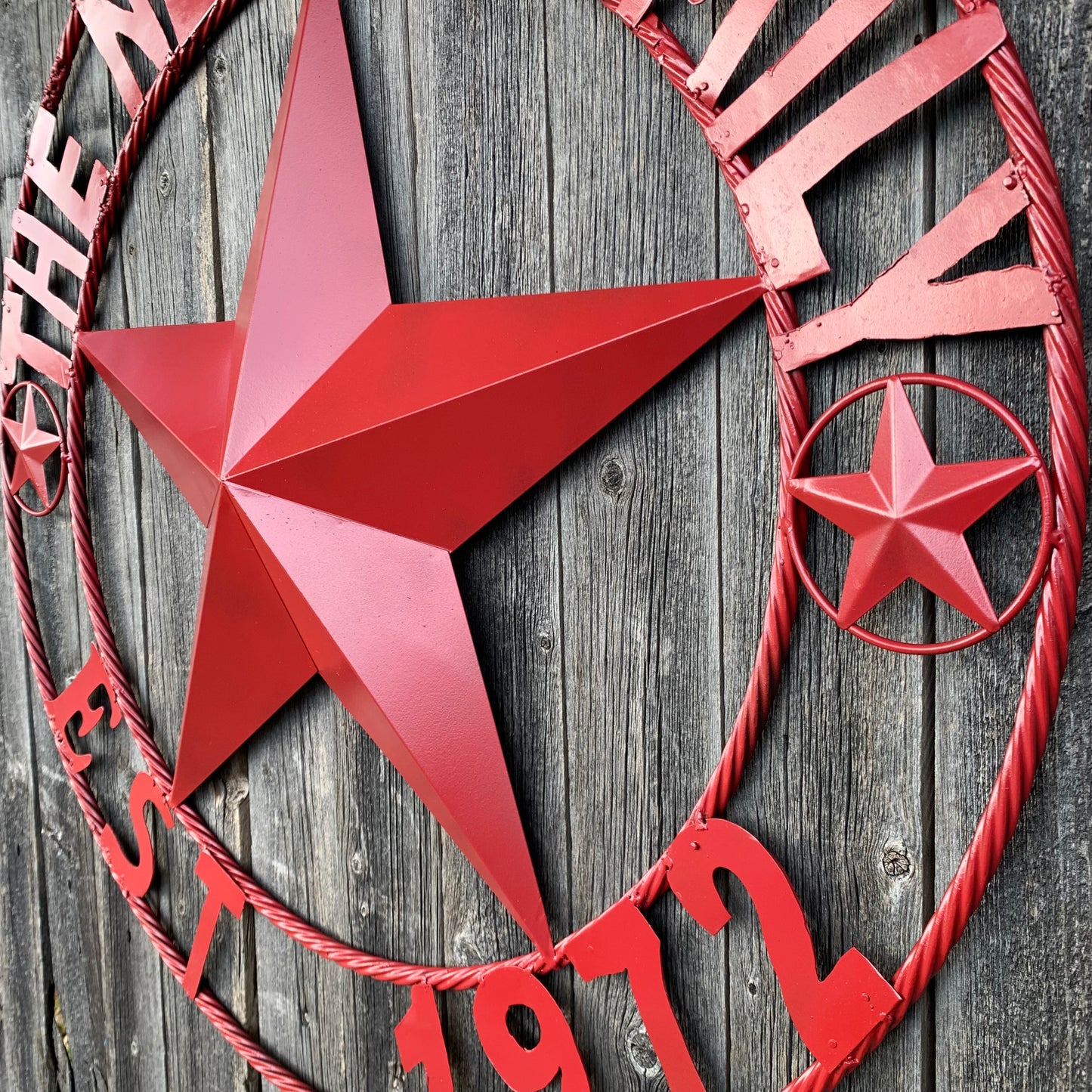 NEGRI FAMILY STYLE YOUR CUSTOM NAME STAR BARN STAR METAL LONE STAR WESTERN HOME DECOR RUSTIC BURGUNDY RED HANDMADE 24",32",36",50"