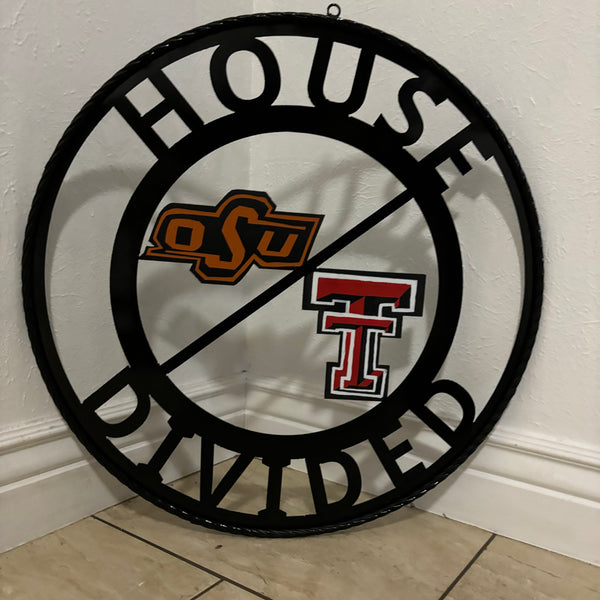 HOUSE DIVIDED OSU & TECH CUSTOM VINTAGE METAL CRAFT WALL ART RUSTIC TEAM SIGN HANDMADE 18",24",32",36