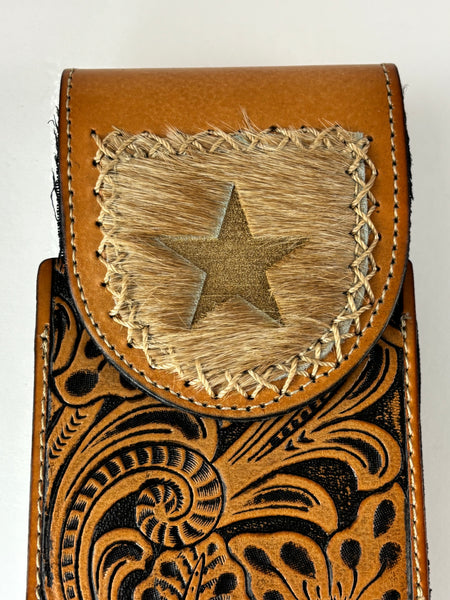 7" STAR LEATHER HOLSTER TAN BROWN STAR POUCH EXTRA LARGE  BELT LOOP CELL PHONE CASE UNIVERSAL OVERSIZE