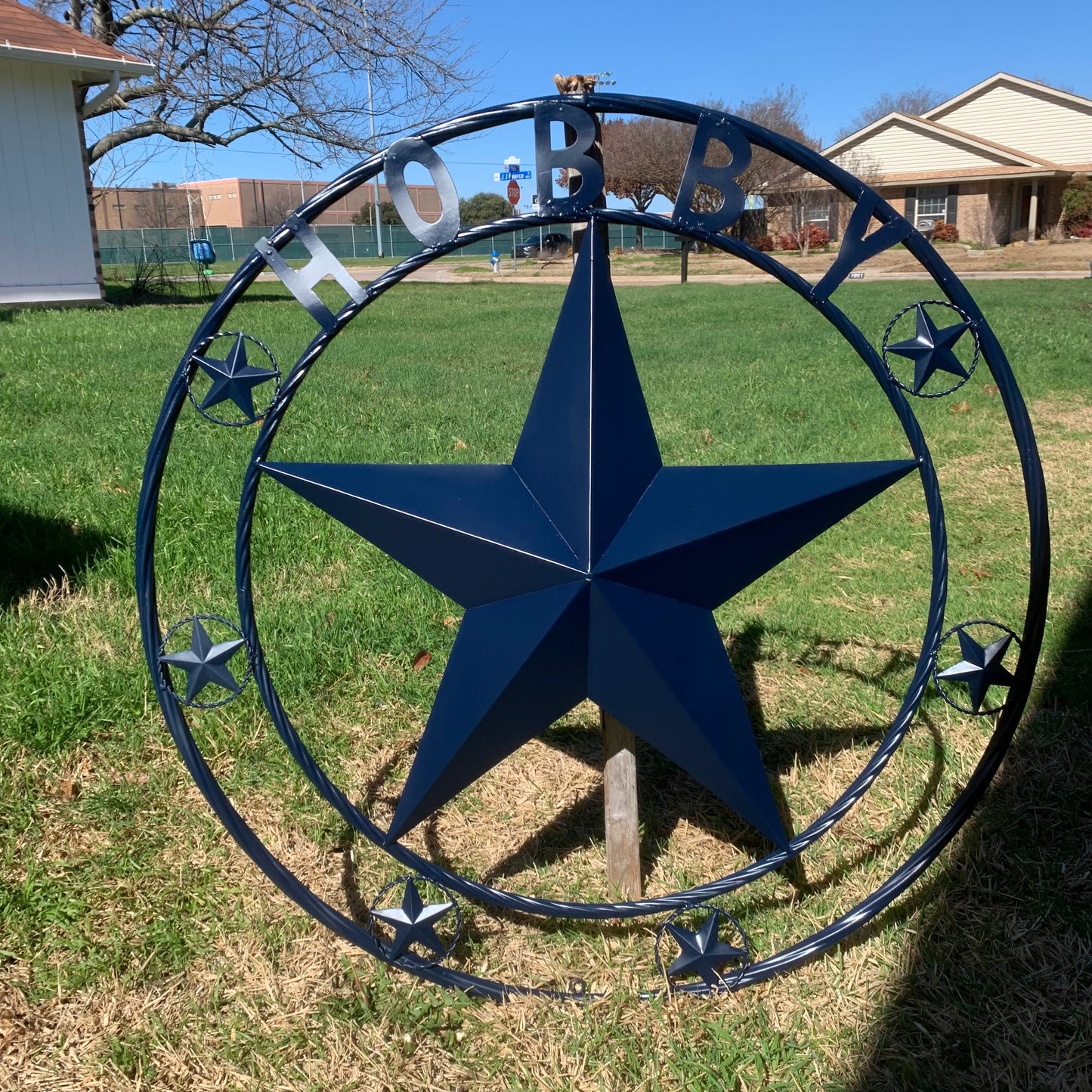 HOBBY STYLE CUSTOM NAME STAR BARN METAL STAR 3d TWISTED ROPE RING WESTERN HOME DECOR RUSTIC NAVY BLUE HANDMADE 24",32",36",50"