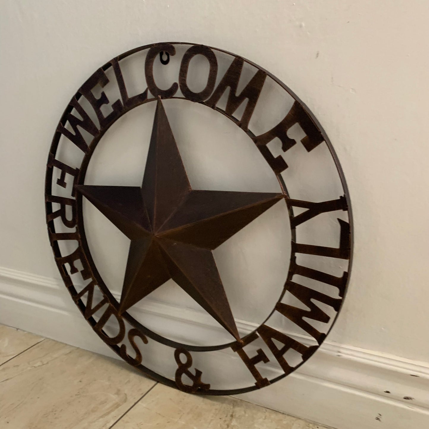 WELCOME FRIENDS FAMILY BARN METAL STAR WALL ART BRONZE WESTERN HOME DECOR HANDMADE NEW #EH13339