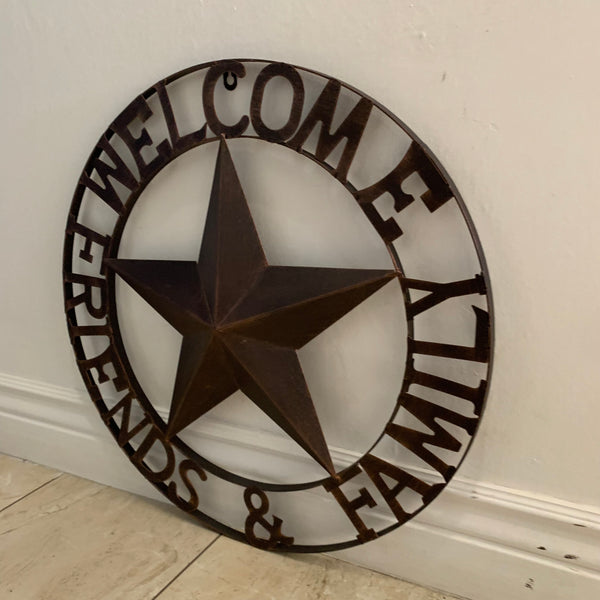 WELCOME FRIENDS FAMILY BARN METAL STAR WALL ART WESTERN HOME DECOR HANDMADE NEW