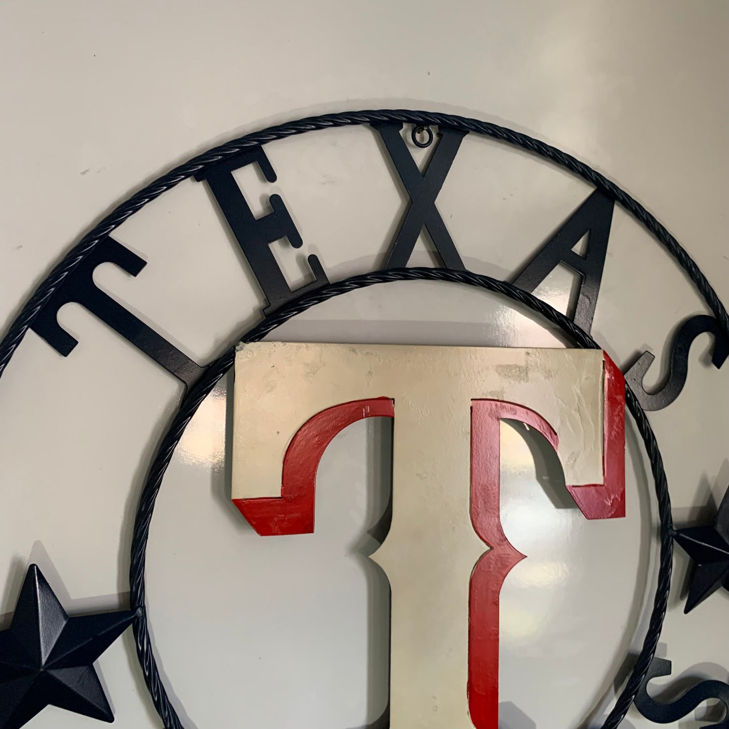 12", 18", 24", 32" TEXAS RANGERS BARN CUSTOM METAL VINTAGE CRAFT SIGN TEAM  WHITE & RED & NAVY BLUE RING & STAR HANDMADE
