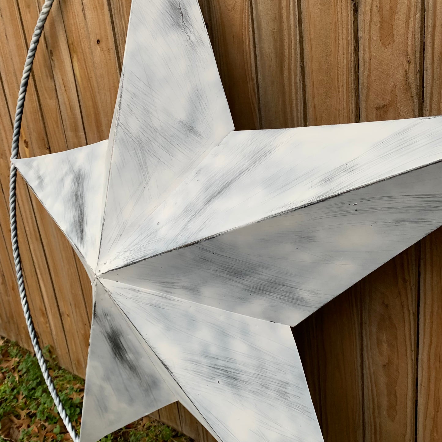 5 FOOT WHITE DISTRESSED STAR TWO TONE TEXTURE BARN STAR METAL LONESTAR TWISTED ROPE RING WESTERN HOME DECOR HANDMADE NEW