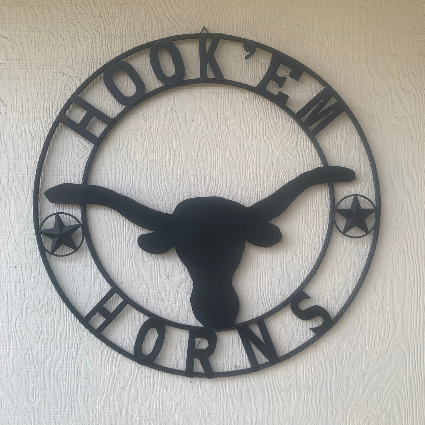 HOOKEM HORNS WITH LONE STAR TEXAS LONGHORNS HOOK EM BLACK METAL CUSTOM VINTAGE CRAFT WALL ART TEAM SIGN HANDMADE