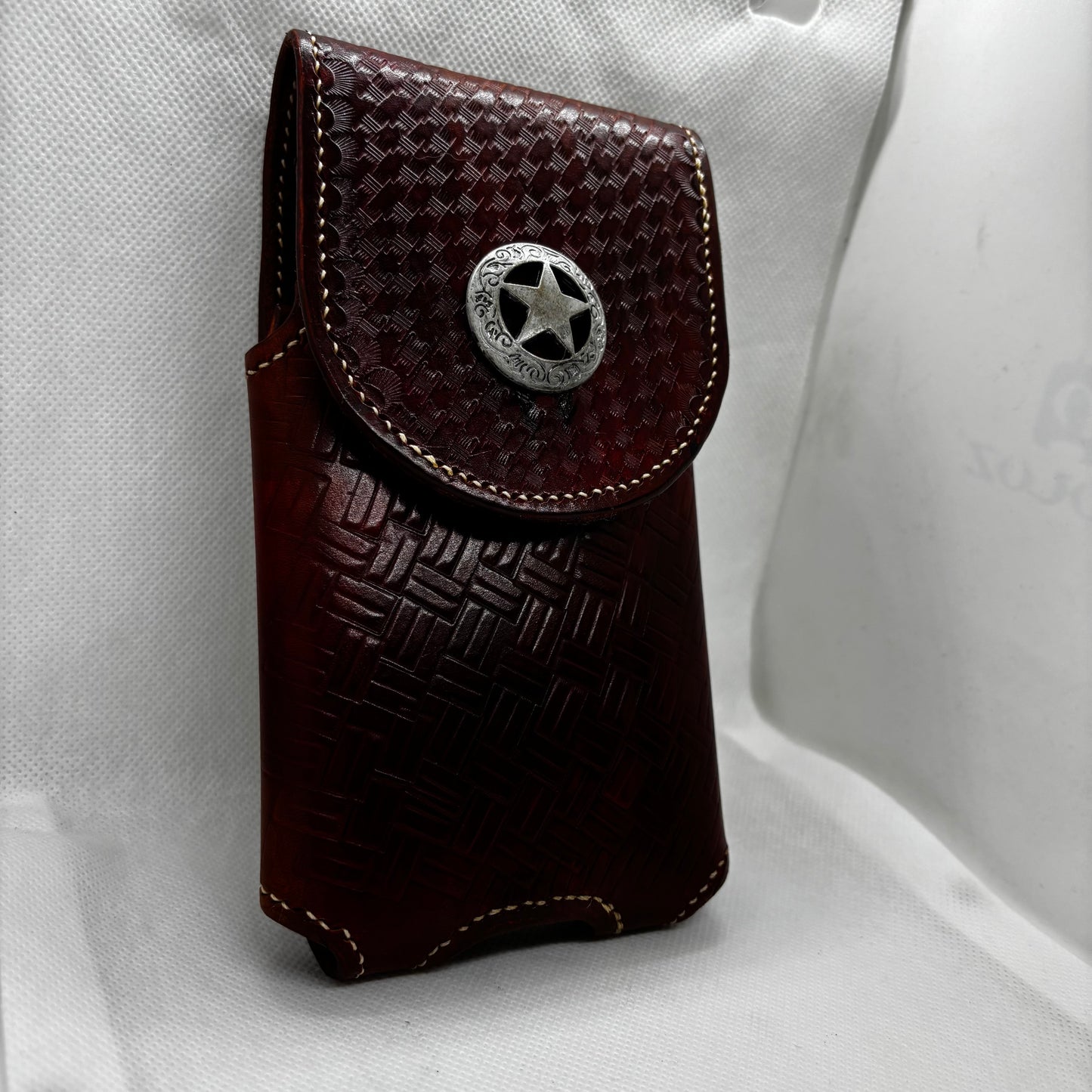7" LONE STAR LEATHER HOLSTER BROWN STAR POUCH EXTRA LARGE  BELT LOOP CLIP CELL PHONE CASE UNIVERSAL HANDMADE #EH13808