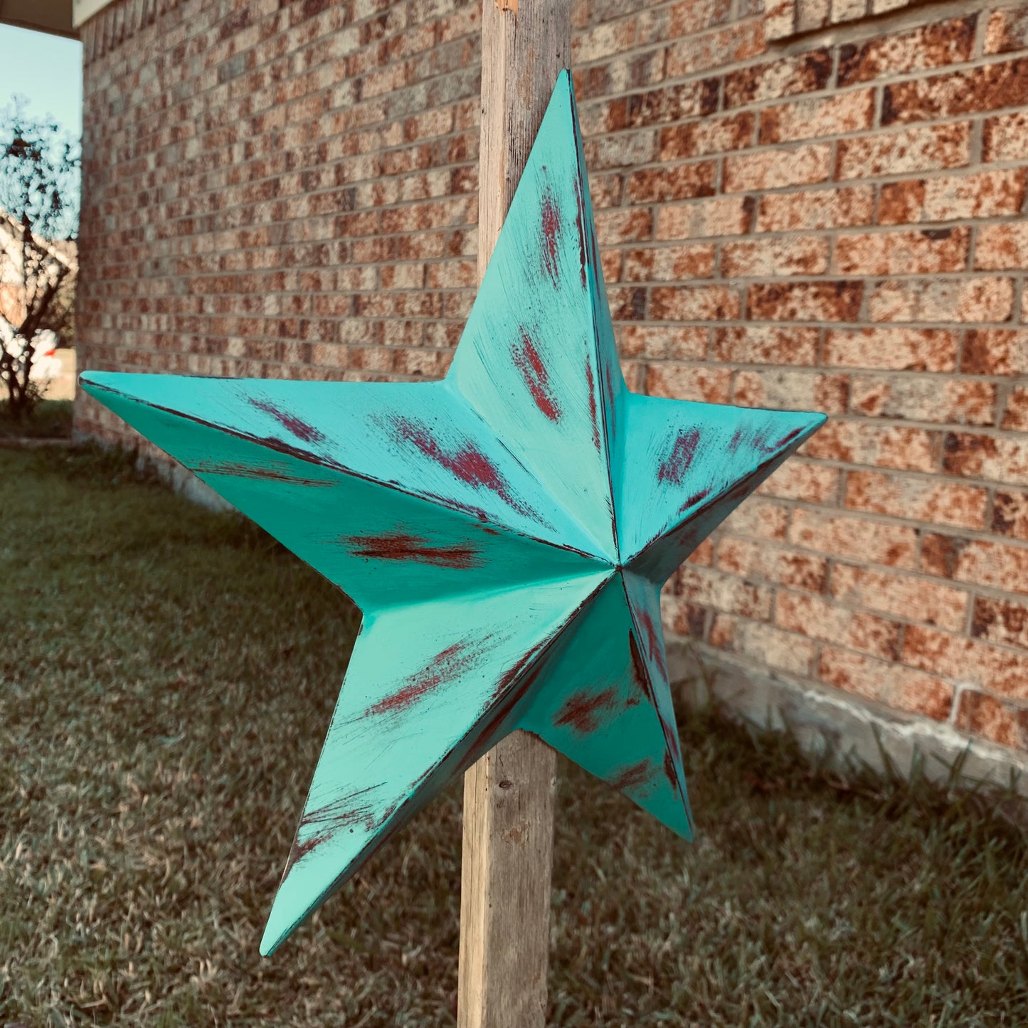 TURQUOISE DISTRESSED TWO TONE BARN STAR METAL ART WESTERN HOME DECOR HANDMADE NEW