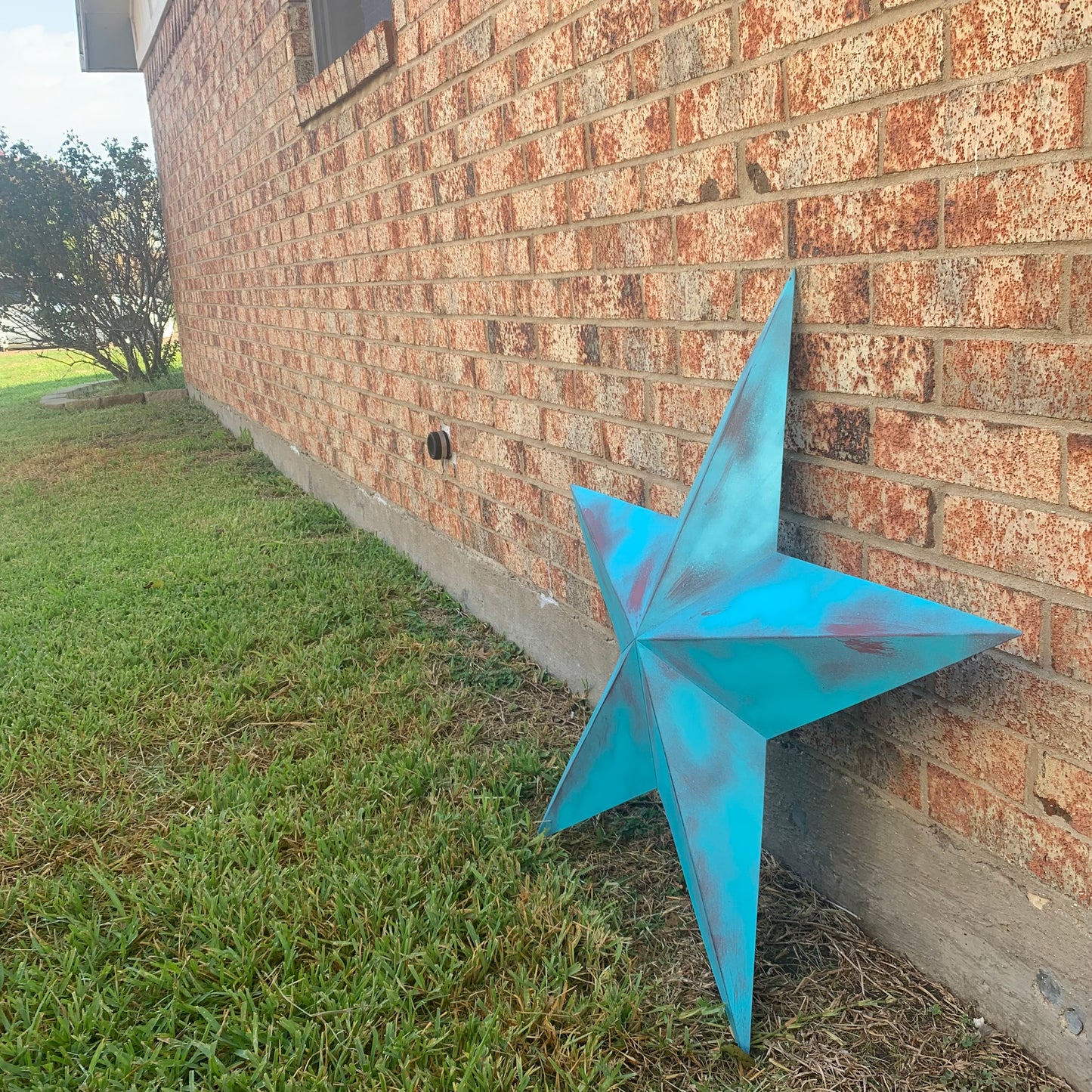 #EH10540 TURQUOISE DISTRESSED TWO TONE BARN STAR METAL ART WESTERN HOME DECOR HANDMADE NEW