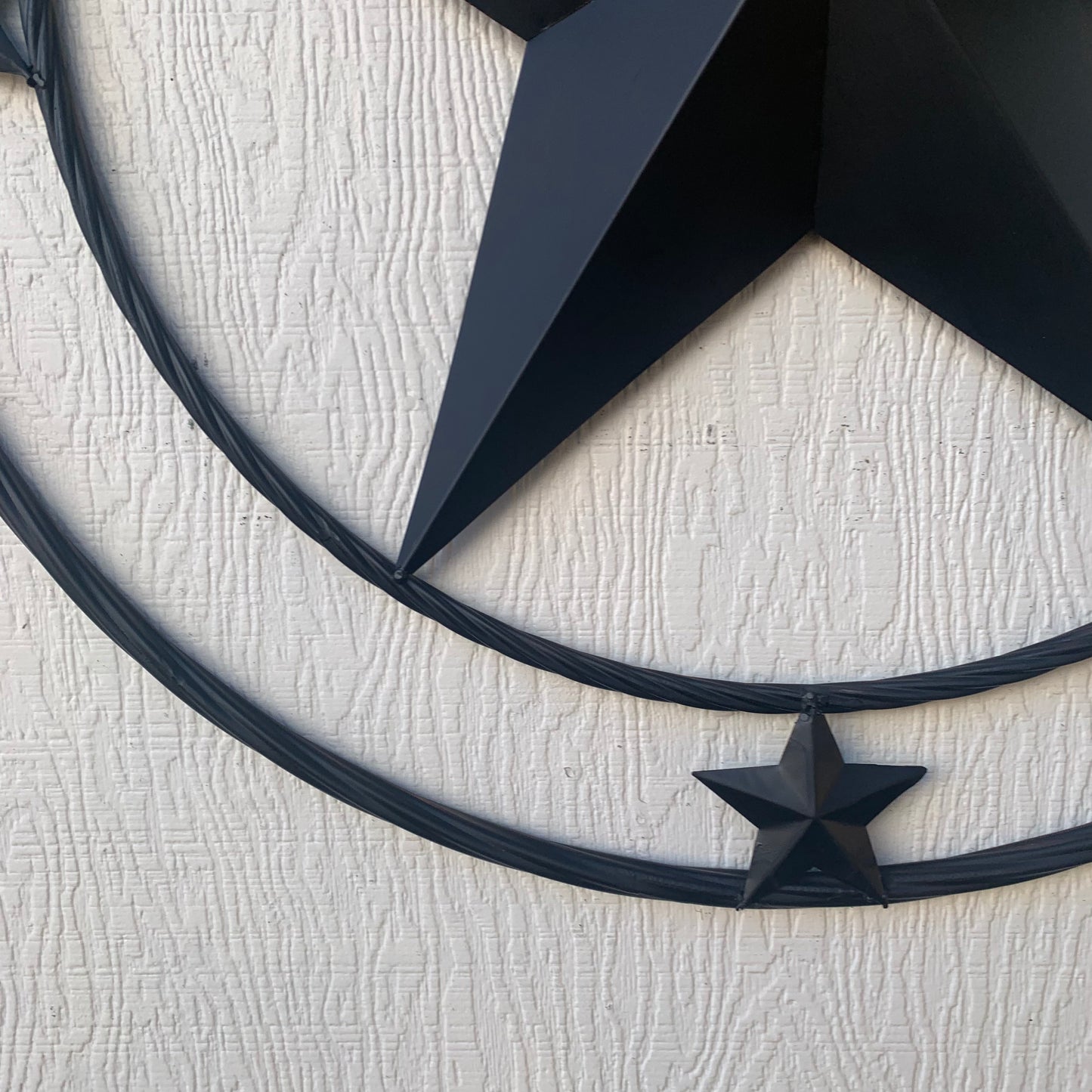 TEXAS LONESTAR WITH 3 SMALL STARS BARN STAR METAL RUSTIC BLACK TWISTED ROPE RING WESTERN HOME DECOR HANDMADE NEW