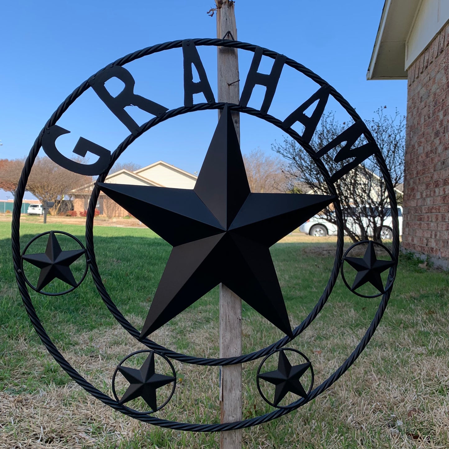 GRAHAM STYLE YOUR CUSTOM NAME STAR BARN STAR METAL LONE STAR WESTERN HOME DECOR RUSTIC BLACK HANDMADE 24",32",36",50"