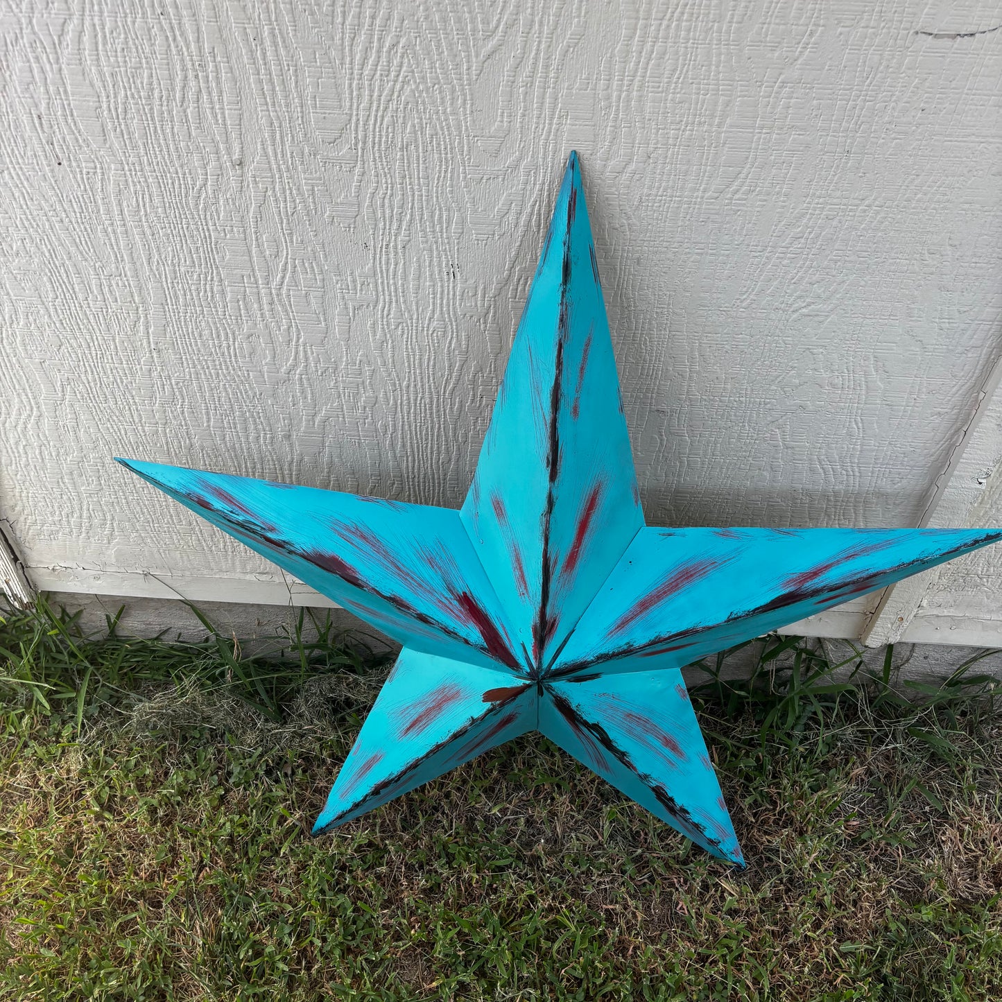 TURQUOISE DISTRESSED TWO TONE BARN STAR METAL ART WESTERN HOME DECOR HANDMADE