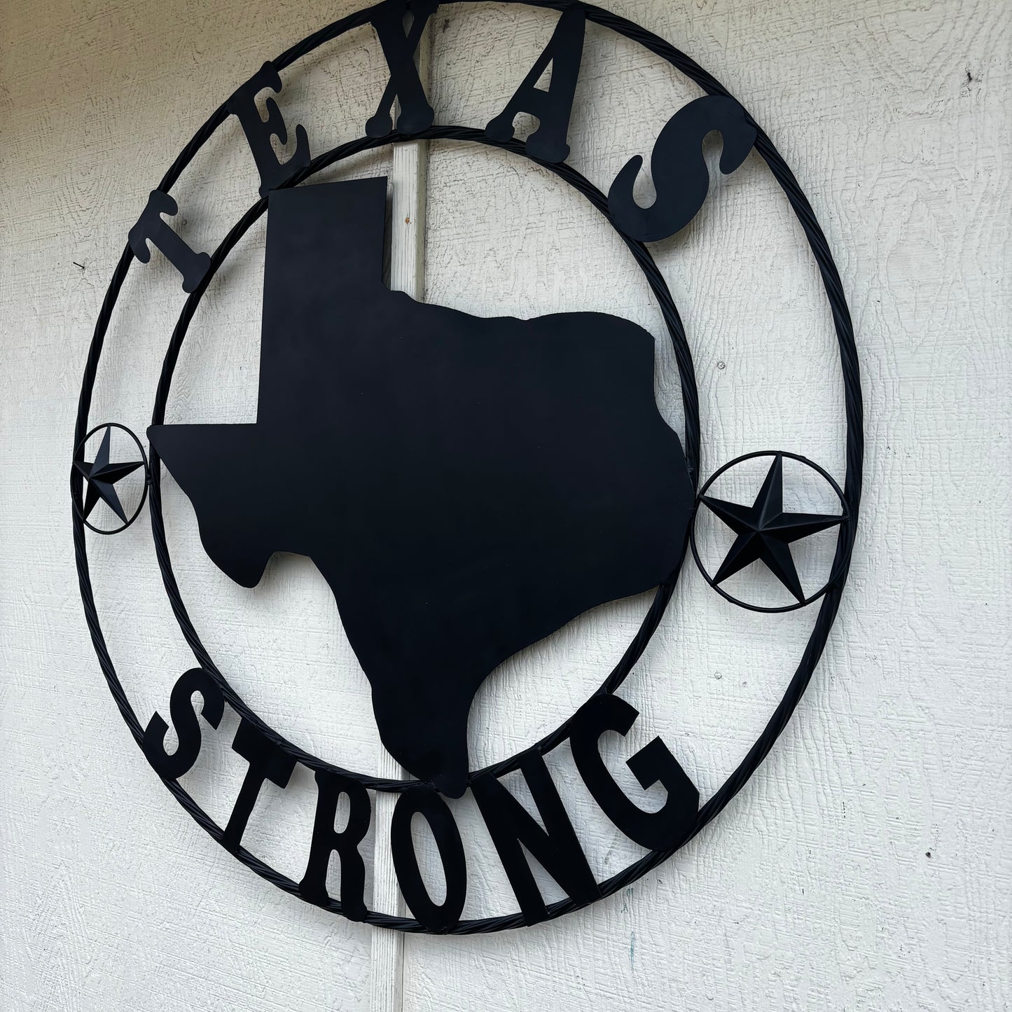 TEXAS STRONG BLACK METAL SIGN WESTERN HOME DECOR HANDMADE