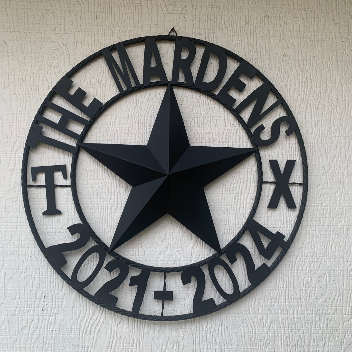 MARDENS STYLE CUSTOM NAME STAR BARN METAL STAR 3d TWISTED ROPE RING WESTERN HOME DECOR RUSTIC BLACK HANDMADE 24",32",36",50"