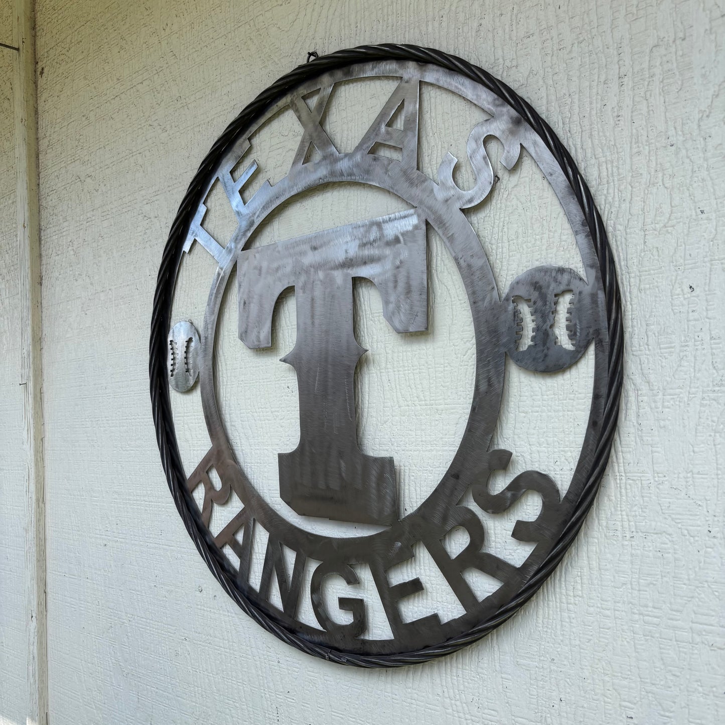 TEXAS RANGERS CUSTOM RAW METAL VINTAGE CRAFT TEAM SIGN TWISTED ROPE RING HANDMADE