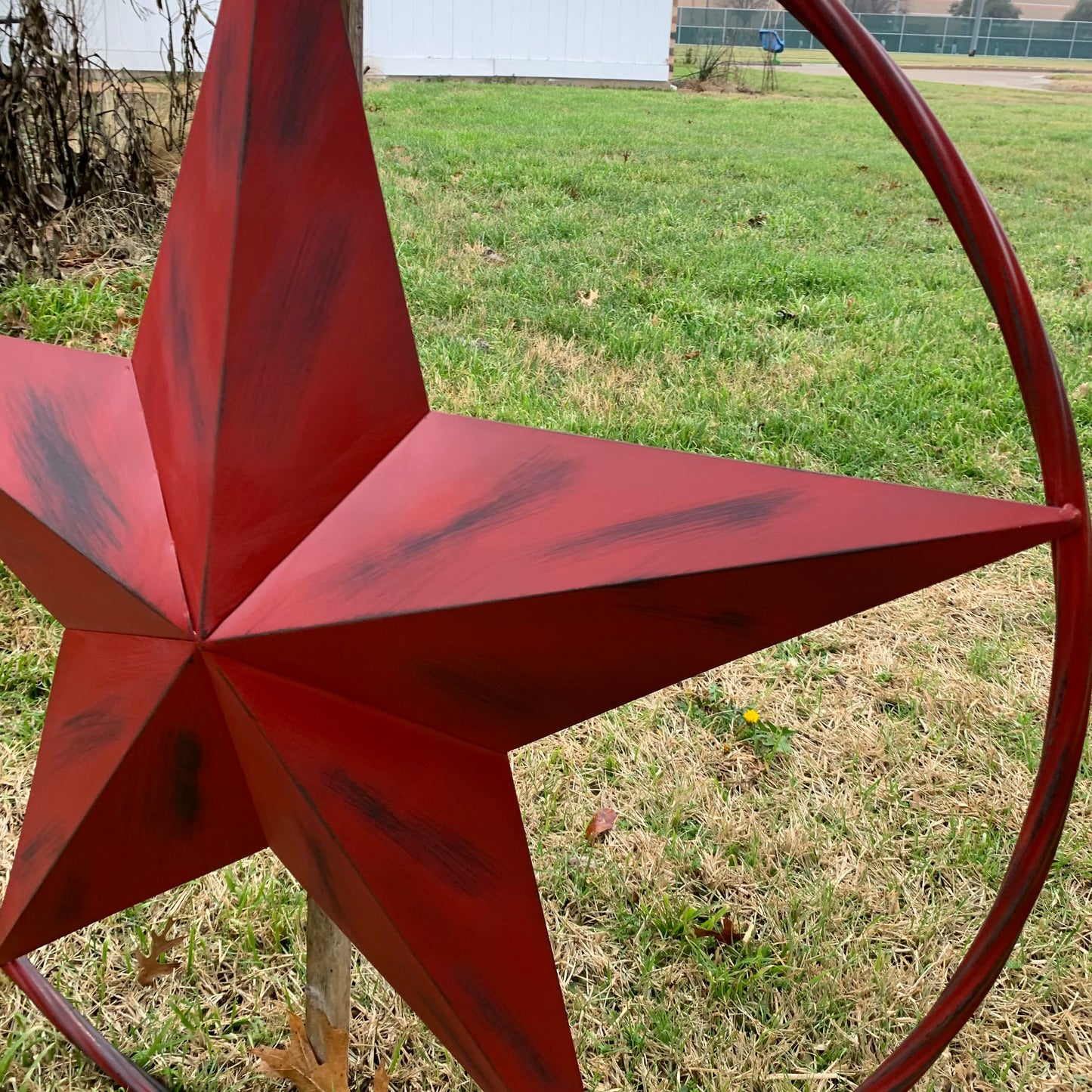 RED DISTRESSED STAR TWO TONE TEXTURE BARN STAR METAL LONESTAR TWISTED ROPE RING WESTERN HOME DECOR HANDMADE NEW #EH12958