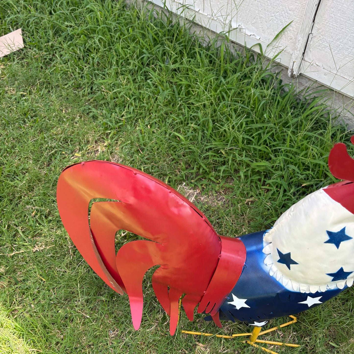 USA FLAG ROOSTER AMERICAN RED WHITE BLUE PATRIOTIC GARDEN METAL SCULPTURE WESTERN HOME DECOR ORNAMENT HANDMADE #34-003