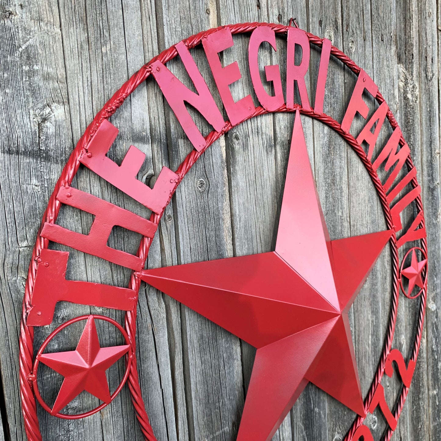 NEGRI FAMILY STYLE YOUR CUSTOM NAME STAR BARN STAR METAL LONE STAR WESTERN HOME DECOR RUSTIC BURGUNDY RED HANDMADE 24",32",36",50"