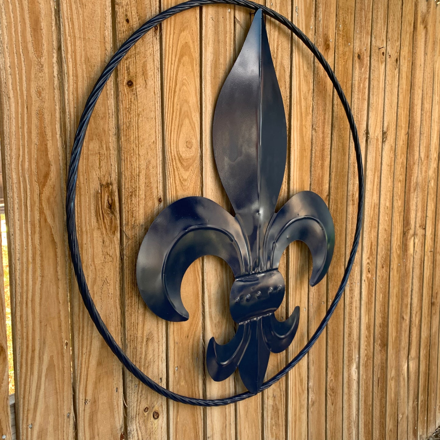 NAVY BLUE 24",36" FLEUR DE LIS METAL WALL ART SIGN WESTERN HOME DECOR HANDMADE NEW #EH10764