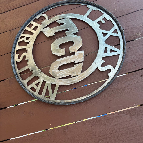 TCU TEXAS CHRISTIAN CUSTOM RAW METAL VINTAGE CRAFT TEAM SIGN UNPAINTED HANDMADE