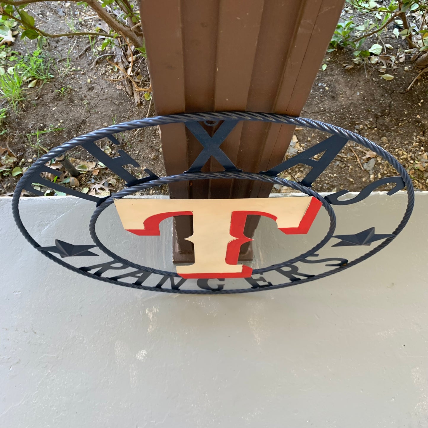 12", 18", 24", 32" TEXAS RANGERS BARN CUSTOM METAL VINTAGE CRAFT SIGN TEAM  WHITE & RED & NAVY BLUE RING & STAR HANDMADE